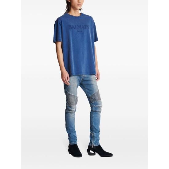 Balmain BALMAIN Men T-Shirts DH1EG010 BC72 SOS BLUE Size US M / EU 48-50 / 2 - 4 Thumbnail