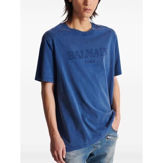 Balmain BALMAIN Men T-Shirts DH1EG010 BC72 SOS BLUE Size US M / EU 48-50 / 2 - 5 Thumbnail