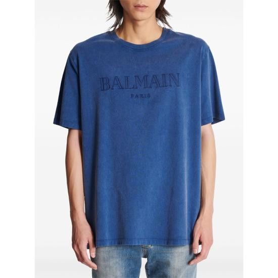 Balmain BALMAIN Men T-Shirts DH1EG010 BC72 SOS BLUE Size US L / EU 52-54 / 3 - 6 Thumbnail