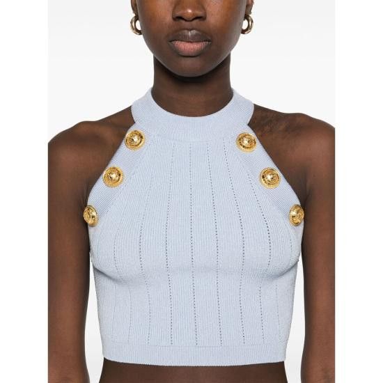 Balmain BALMAIN Women Tops EF1AB390 KB07 6AC BLUE Size M / US 6-8 / IT 42-44 - 4 Thumbnail