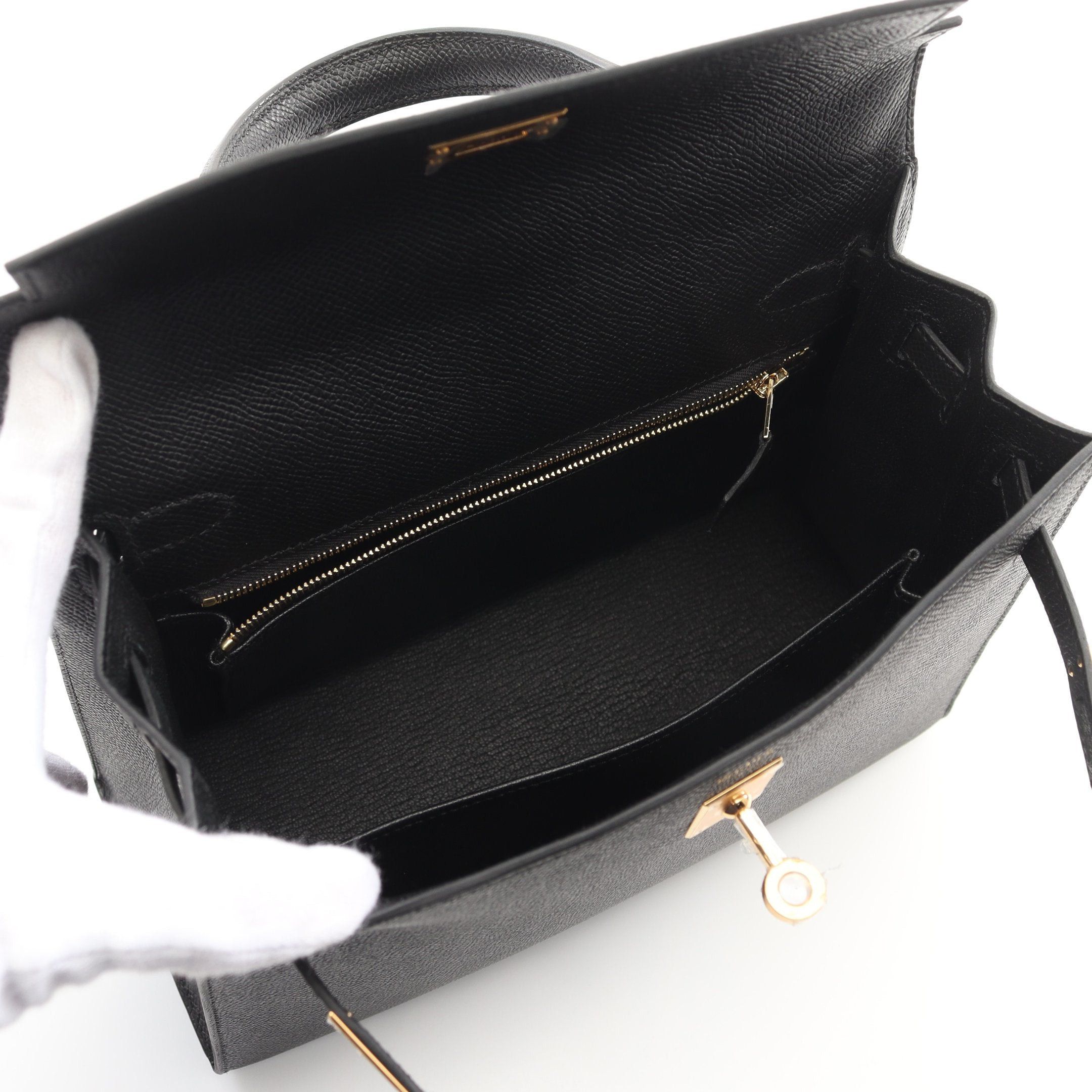 Hermes Hermes Kelly 25 Handbag Veau Epsom Black Gold Hardware Outside Sewing Double Engraved Size ONE SIZE - 3 Thumbnail