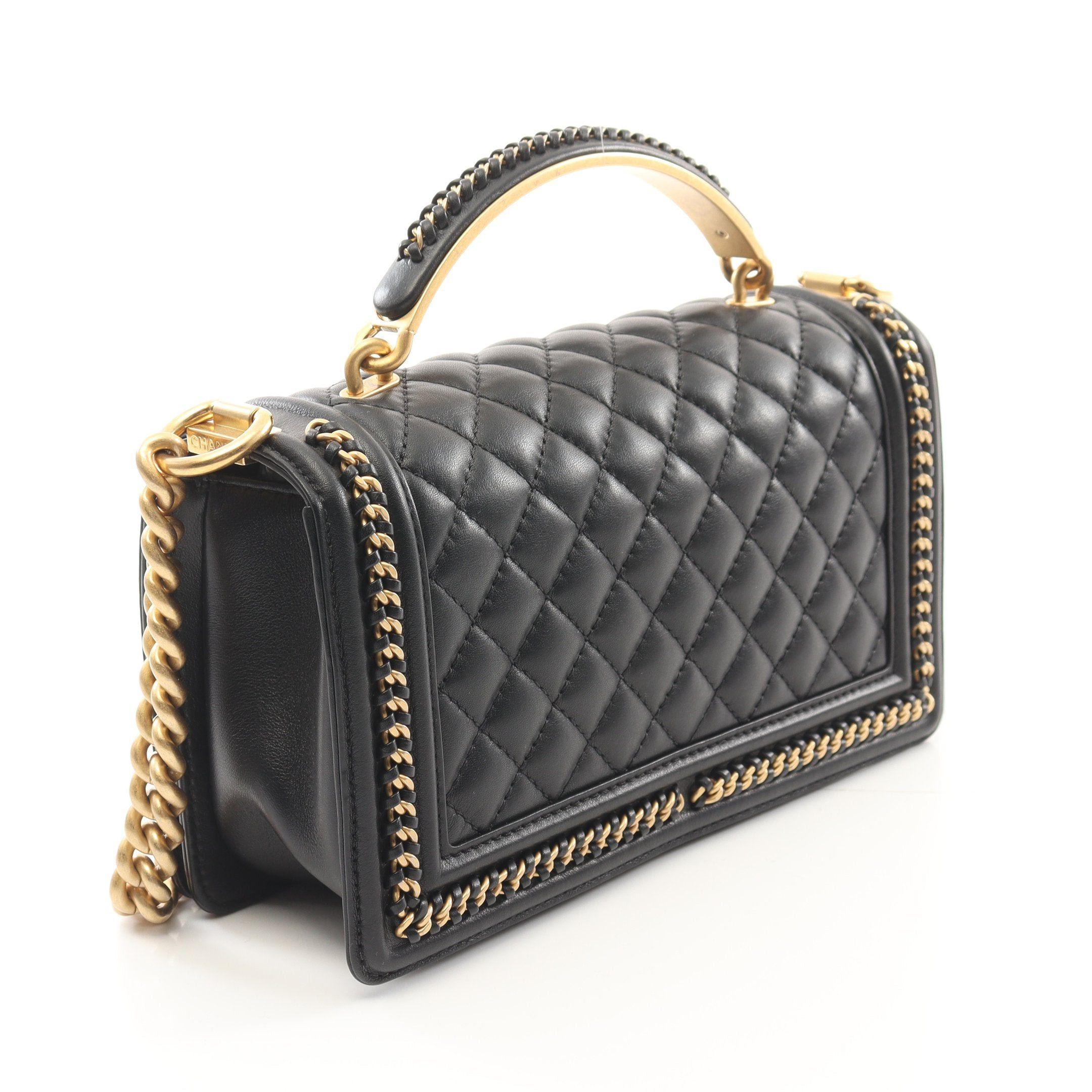 Chanel Chanel Boy Chanel Top Handle Flap Chain Shoulder Bag Lambskin Black Gold Hardware Size ONE SIZE - 2 Thumbnail