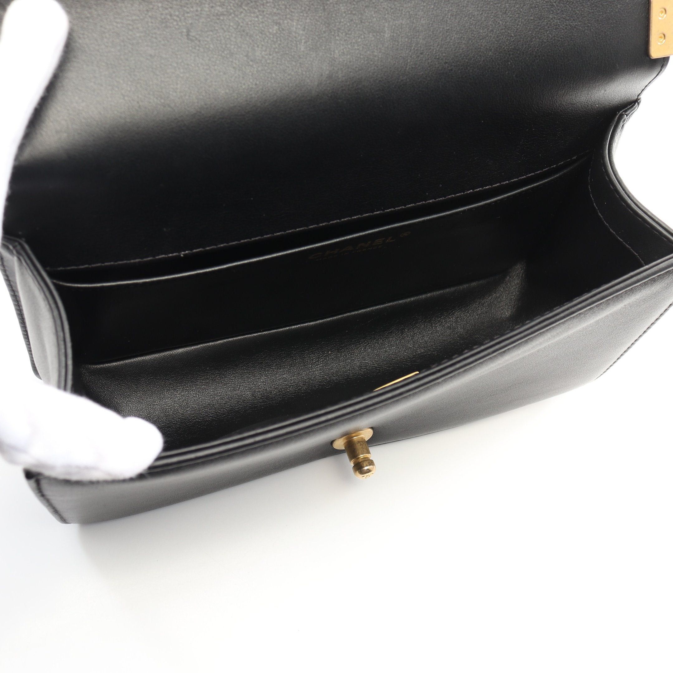 Chanel Chanel Boy Chanel Top Handle Flap Chain Shoulder Bag Lambskin Black Gold Hardware Size ONE SIZE - 3 Thumbnail