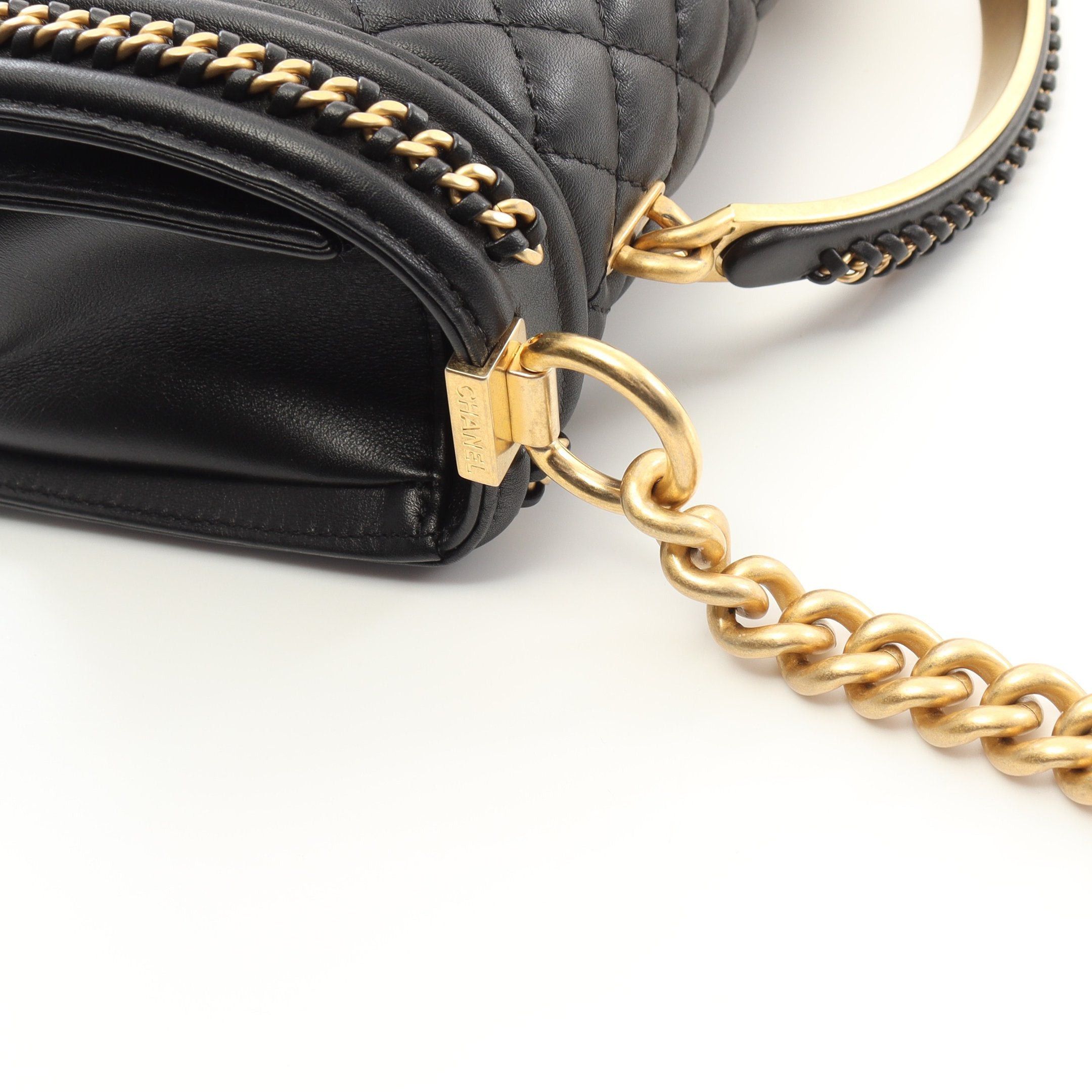 Chanel Chanel Boy Chanel Top Handle Flap Chain Shoulder Bag Lambskin Black Gold Hardware Size ONE SIZE - 8 Thumbnail