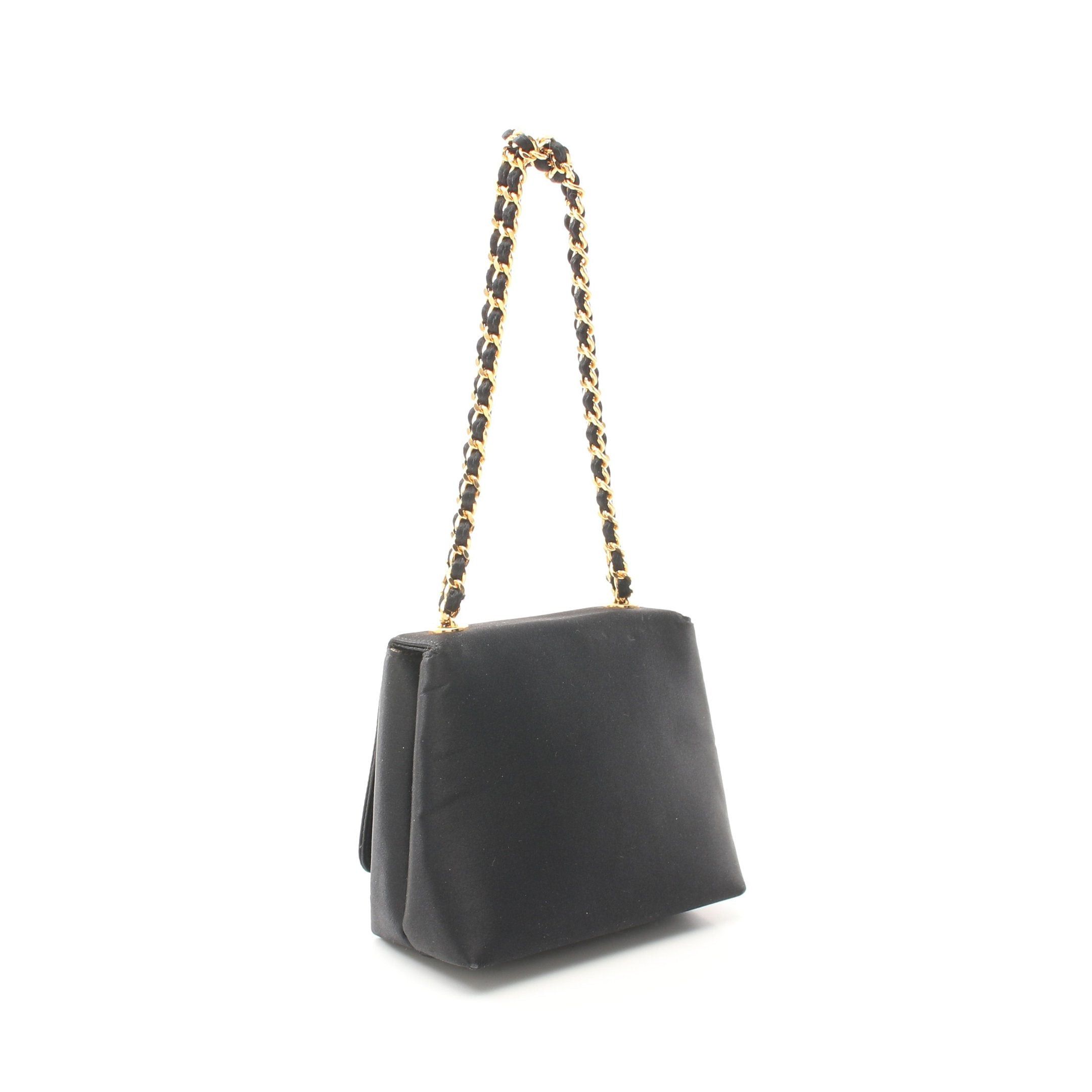 Chanel Chanel Camellia Chain Handbag Satin Black Gold Hardware Size ONE SIZE - 2 Thumbnail