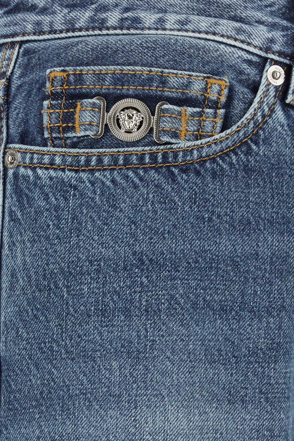 Versace Pant Denim Stone Wash Blue Denim Fabric + Barocco Size US 31 - 3 Thumbnail