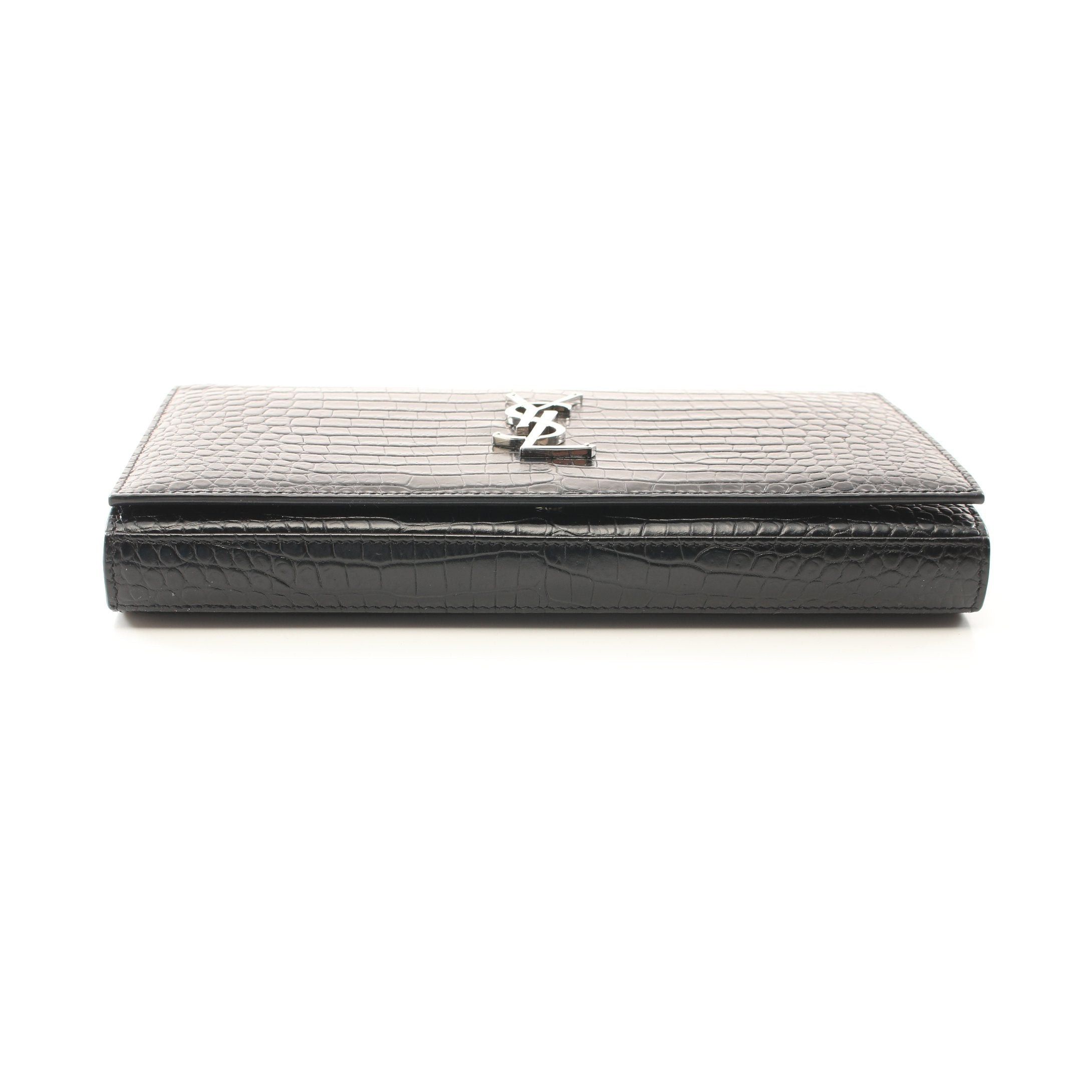 Yves Saint Laurent Yves Saint Laurent Ysl Line Monogram Chain Wallet Croc Embossed Leather Black Size ONE SIZE - 8 Thumbnail
