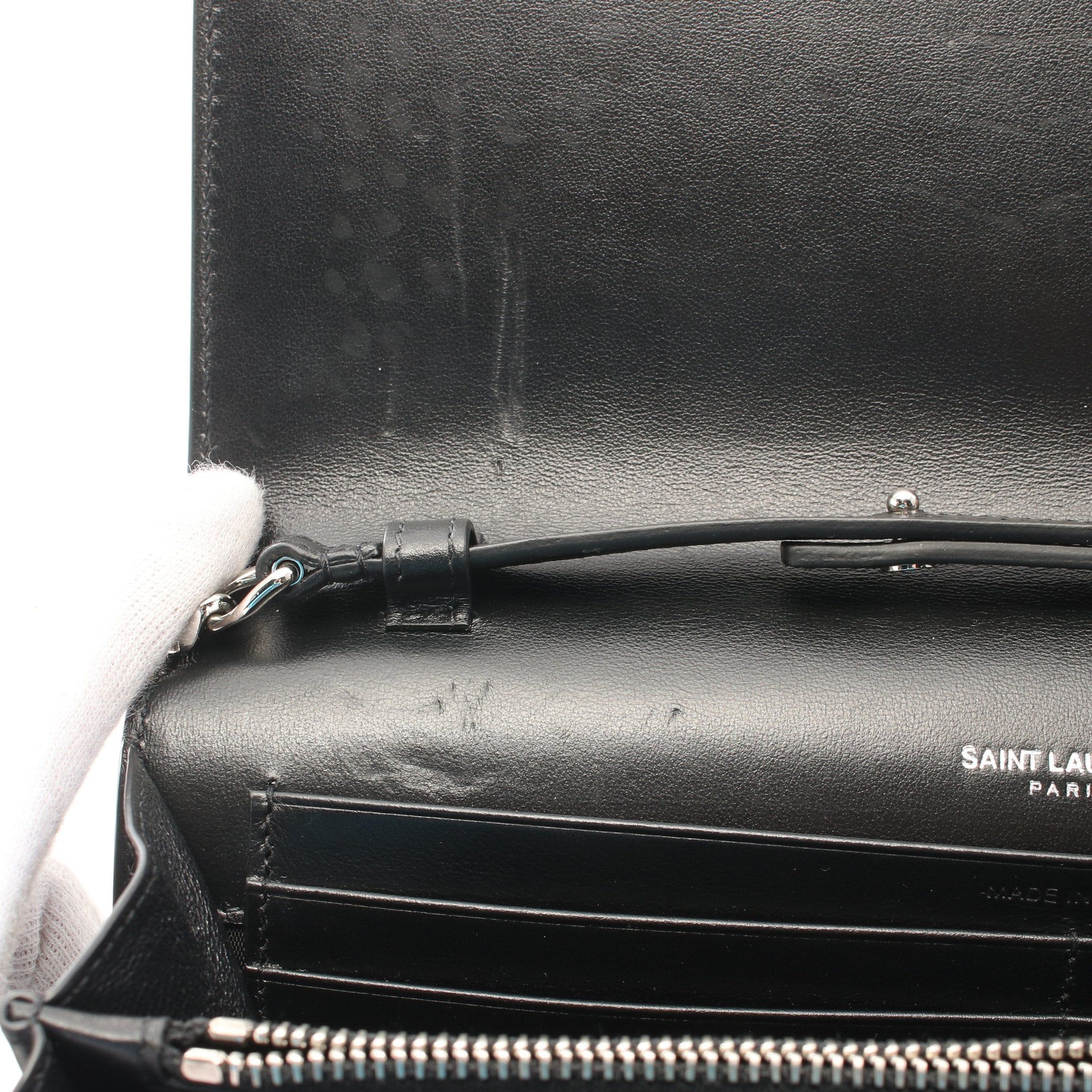 Yves Saint Laurent Yves Saint Laurent Ysl Line Monogram Chain Wallet Croc Embossed Leather Black Size ONE SIZE - 5 Thumbnail