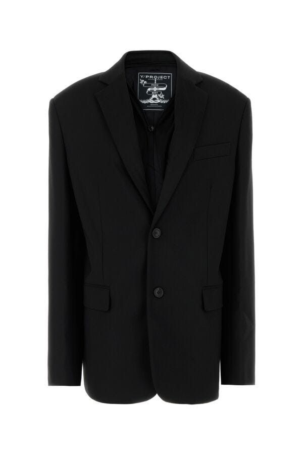 Y/Project Black Stretch Jersey Oversize Blazer Size XS / US 0-2 / IT 36-38 - 3 Thumbnail
