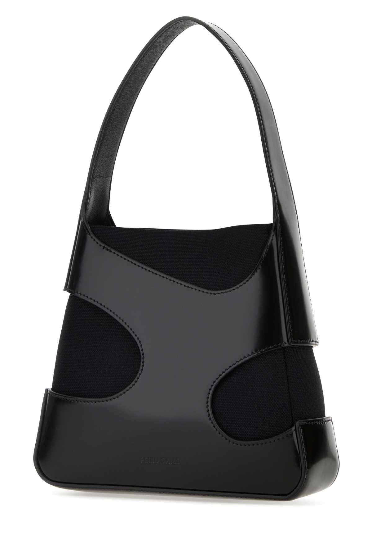 Salvatore Ferragamo Black Leather And Canvas Cut Out S Handbag Size ONE SIZE - 2 Thumbnail