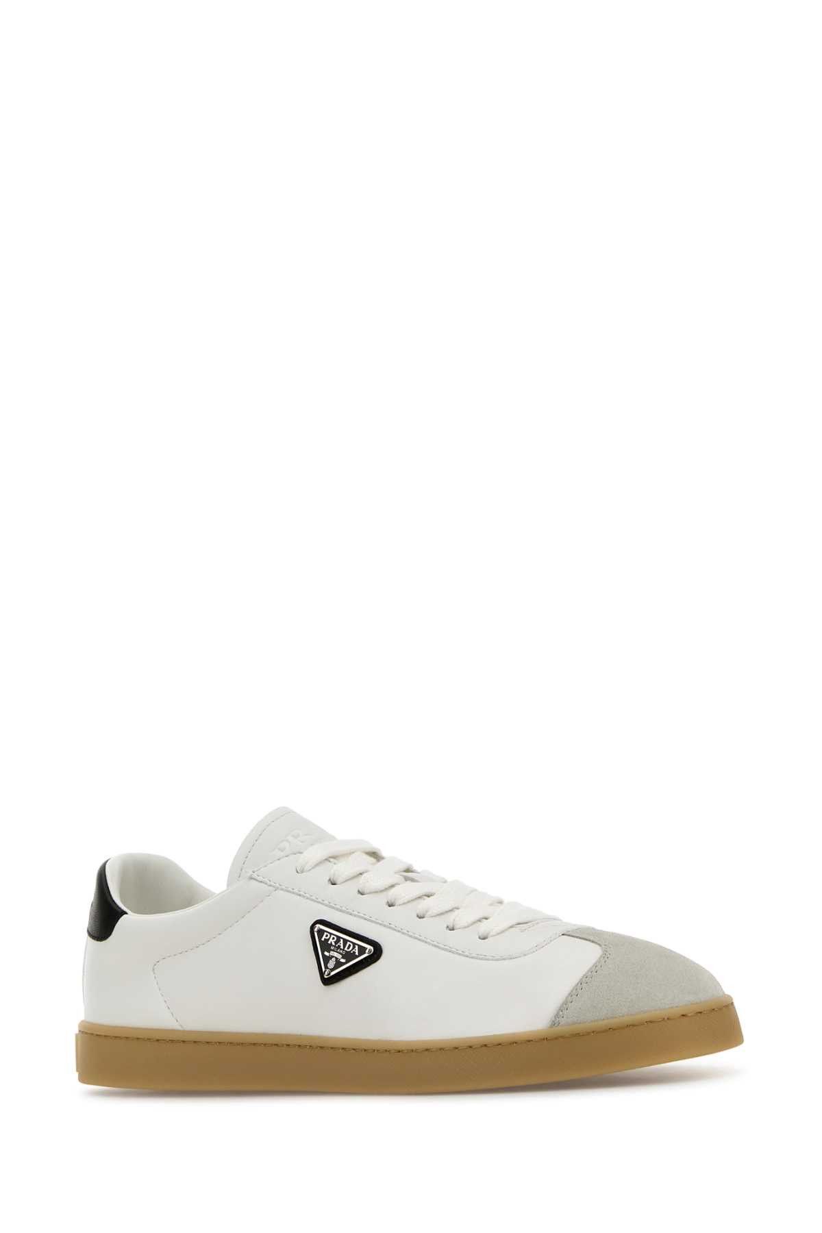 Prada White Napa Leather Sneakers Size US 10.5 / EU 43-44 - 2 Thumbnail