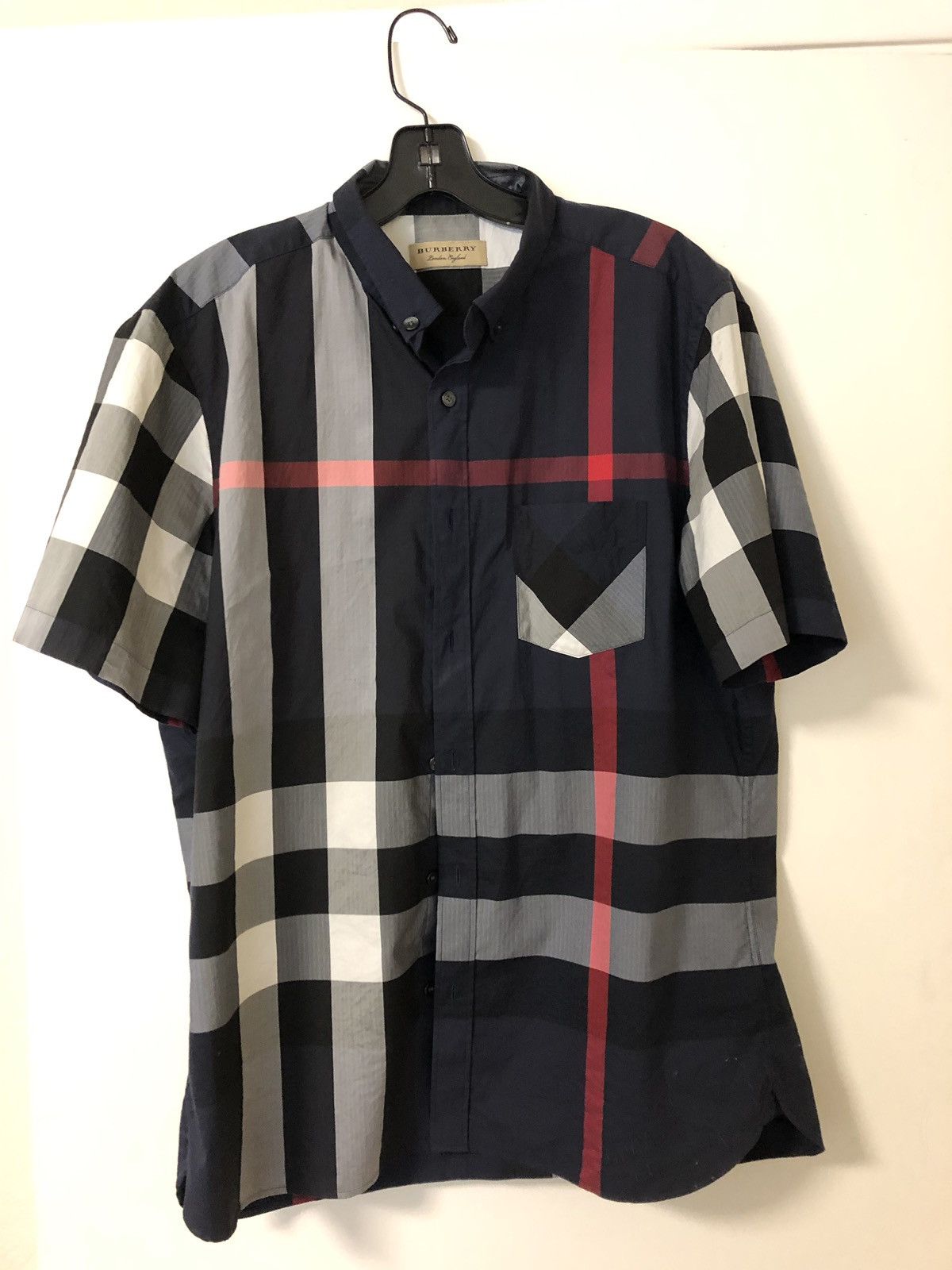 Burberry Thornaby Check-Print Shirt store Dark Navy Blue XXL *