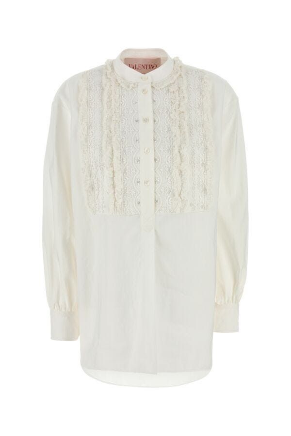 Valentino White Cotton Blend Blouse Size S / US 4 / IT 40 - 3 Thumbnail