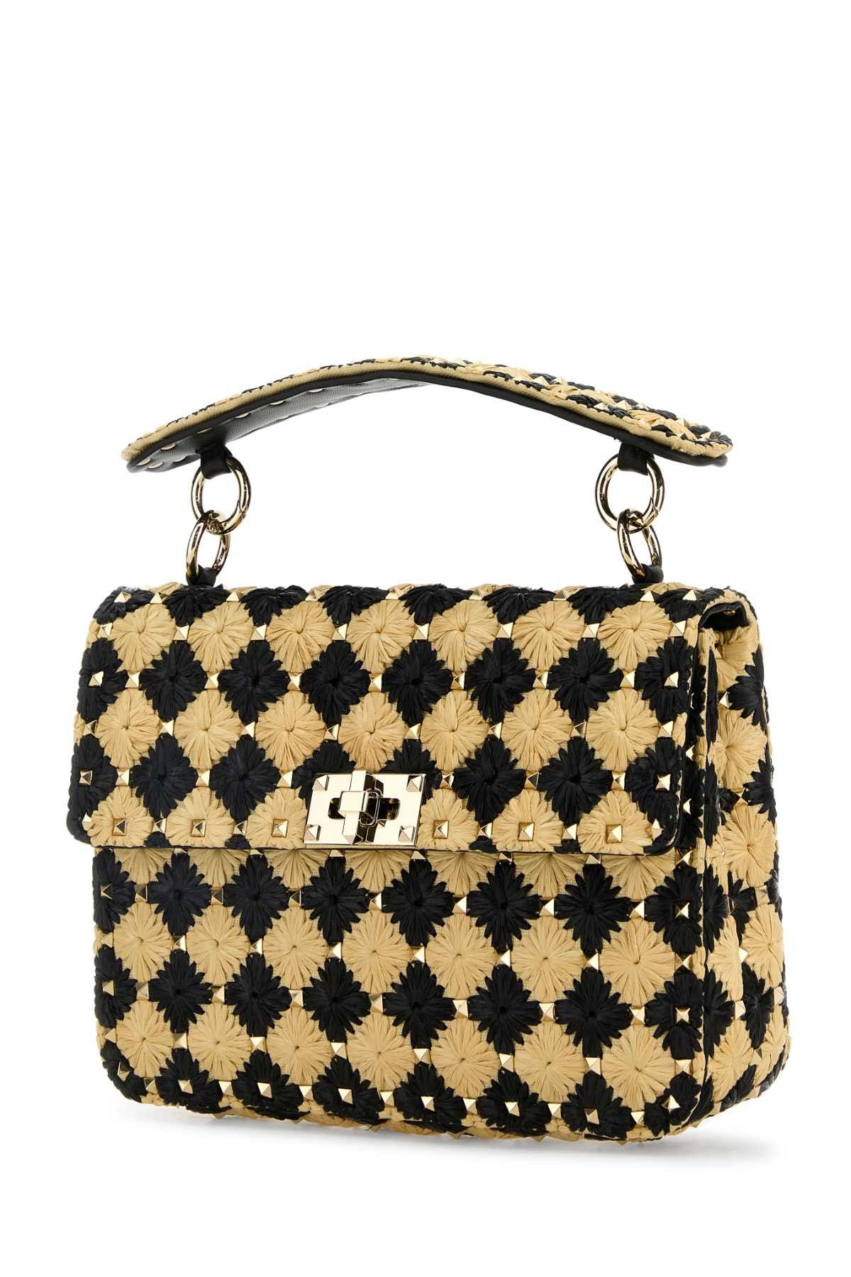 Valentino Two-Tone Raffia Medium Rockstud Spike Handbag Size ONE SIZE - 2 Thumbnail