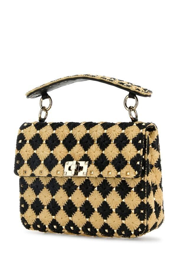 Valentino Two-Tone Raffia Medium Rockstud Spike Handbag Size ONE SIZE - 4 Thumbnail