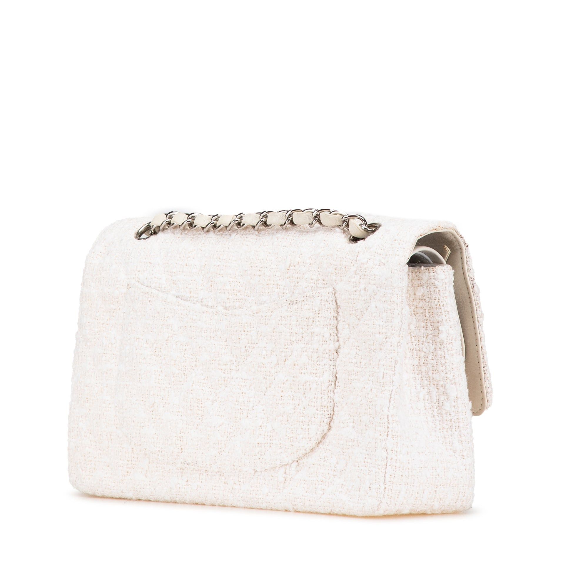 Chanel Chanel Medium Classic Tweed Double Flap White Size ONE SIZE - 2 Thumbnail