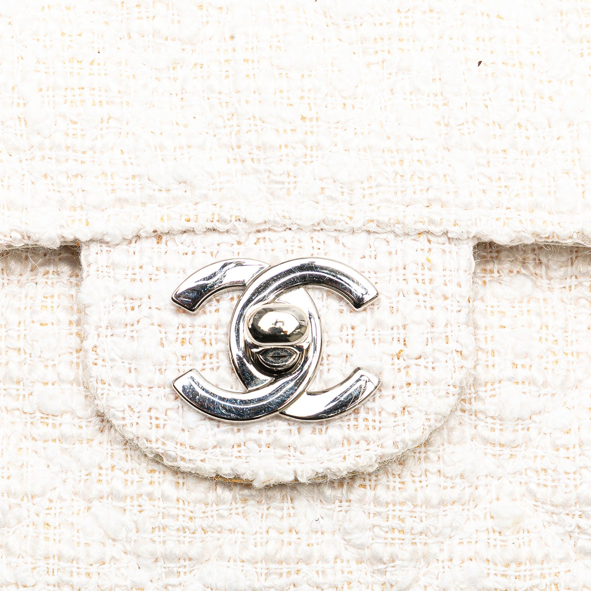 Chanel Chanel Medium Classic Tweed Double Flap White Size ONE SIZE - 9 Thumbnail