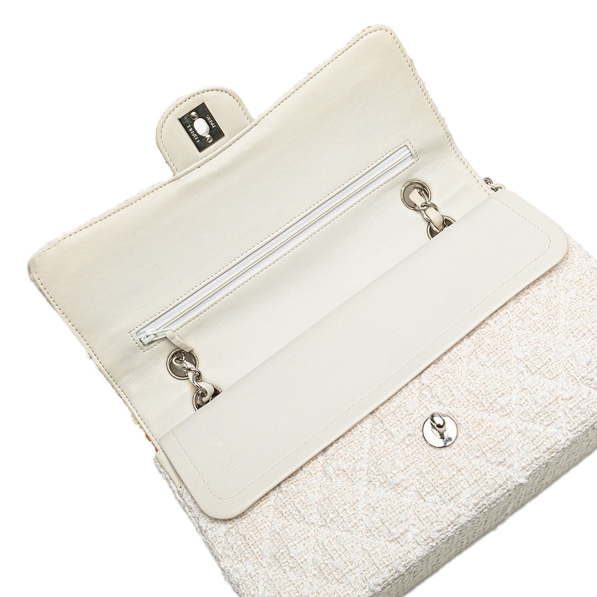 Chanel Chanel Medium Classic Tweed Double Flap White Size ONE SIZE - 8 Thumbnail