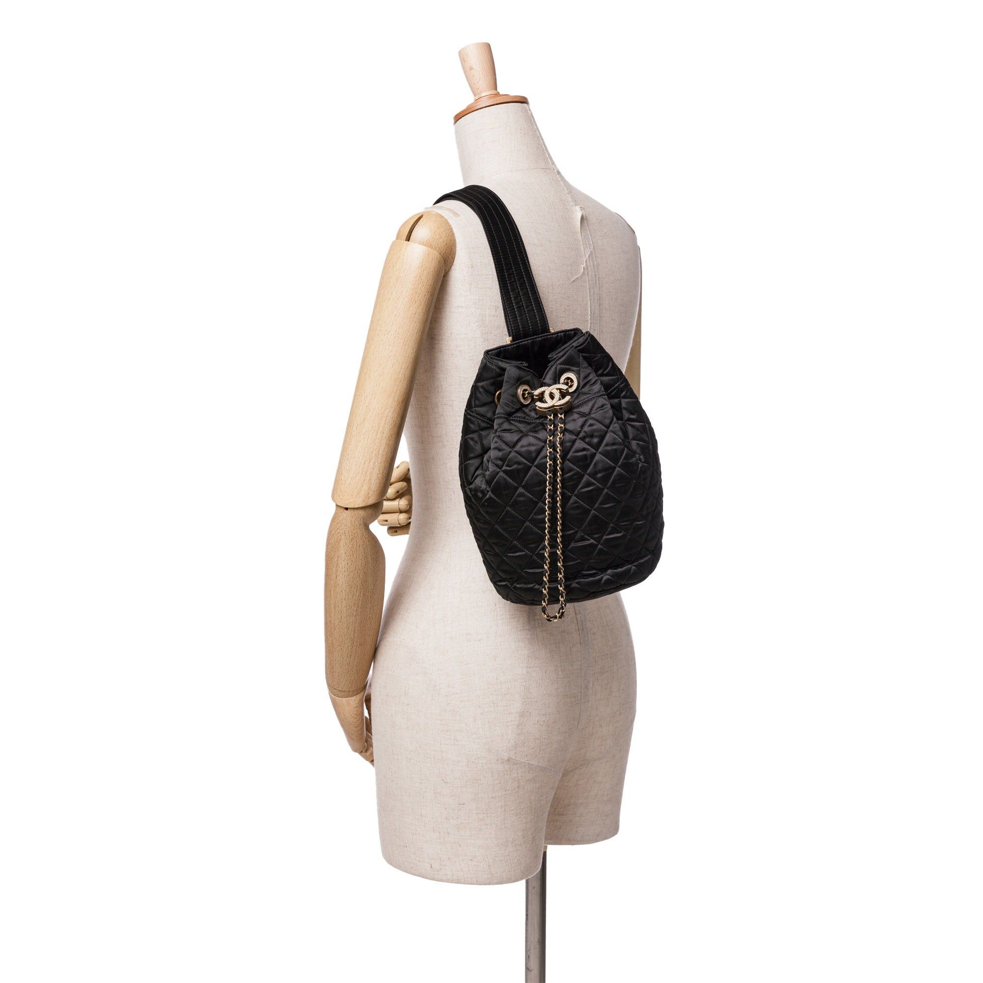 Chanel Chanel Quilted Nylon Crystal CC Drawstring Sling Bag Black Size ONE SIZE - 12 Thumbnail