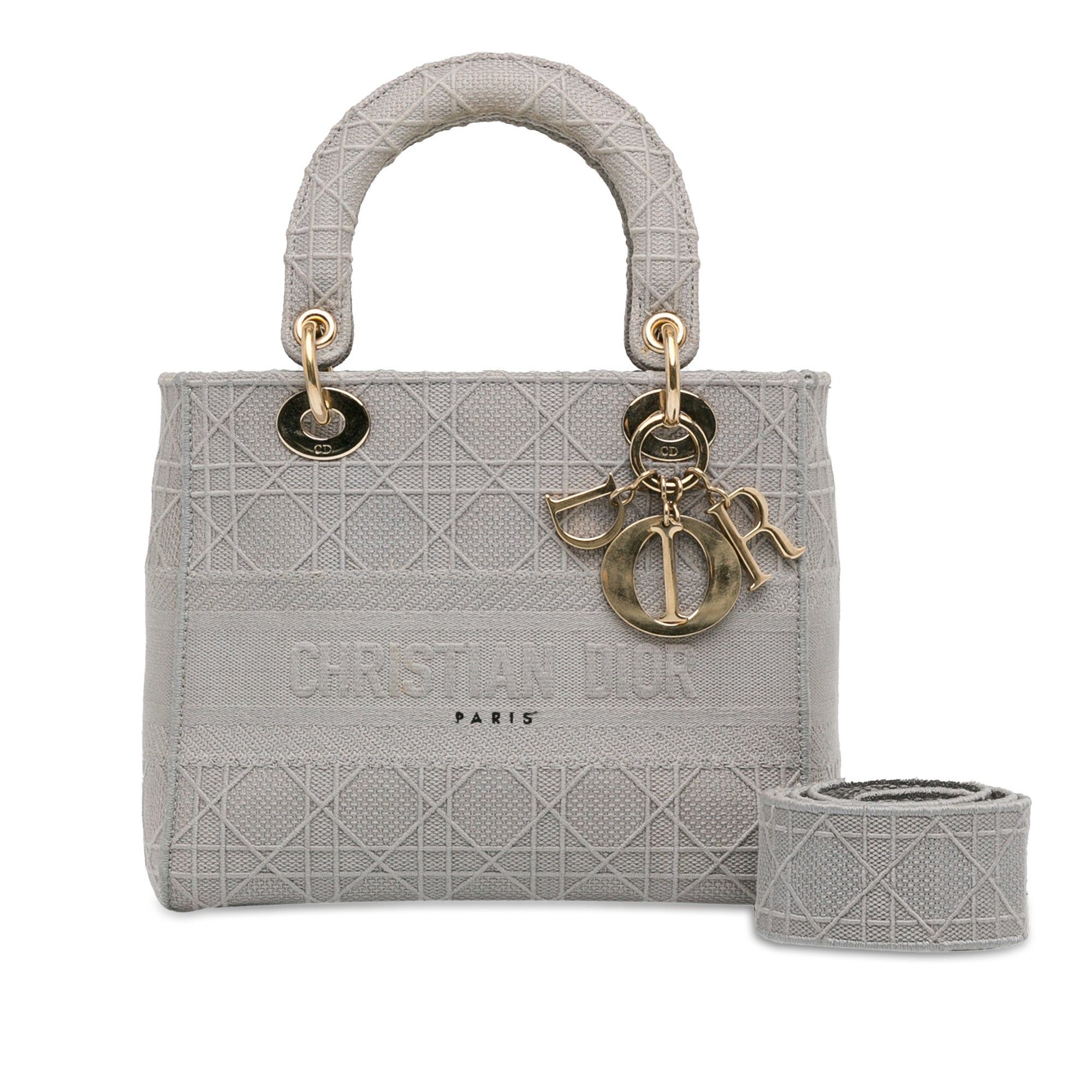 Dior Dior Medium Canvas Cannage Lady D Lite Gray Size ONE SIZE - 13 Thumbnail