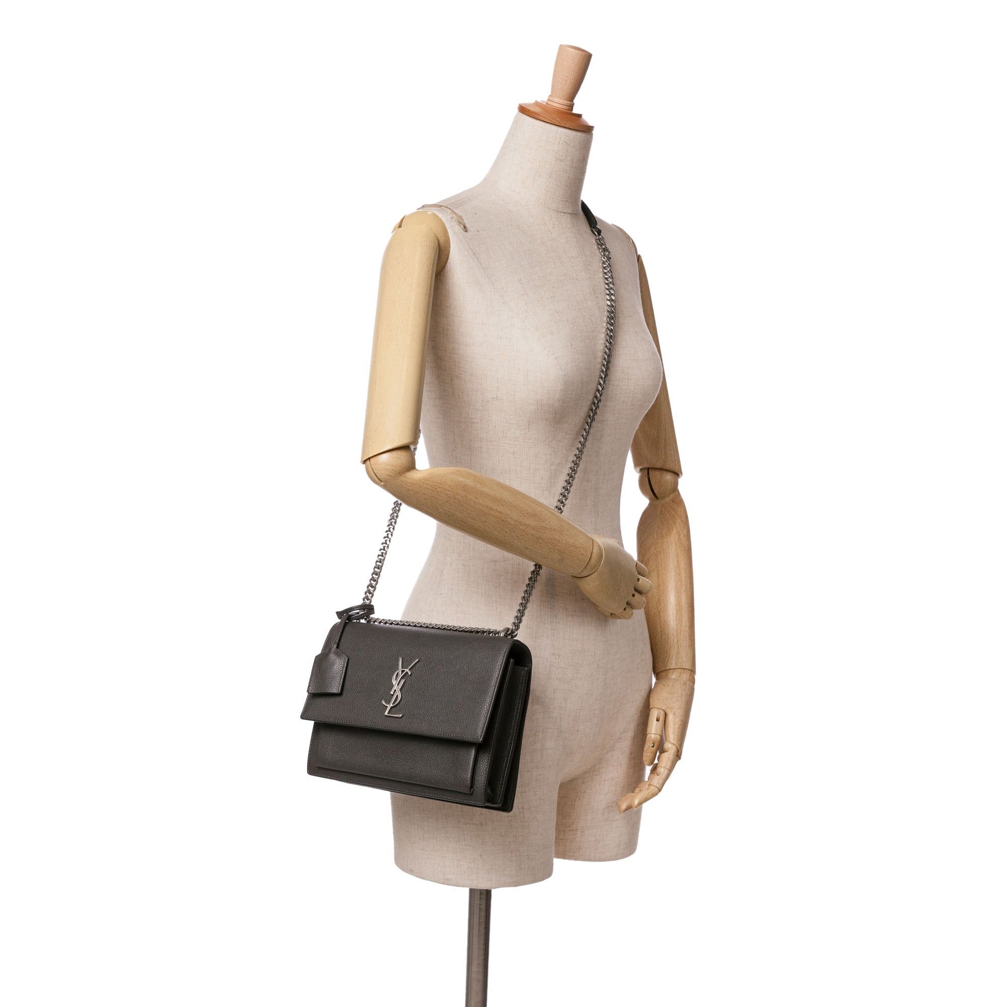 Saint Laurent Paris Saint Laurent Medium Grained Calfskin Monogram Sunset Crossbody Gray Size ONE SIZE - 14 Thumbnail