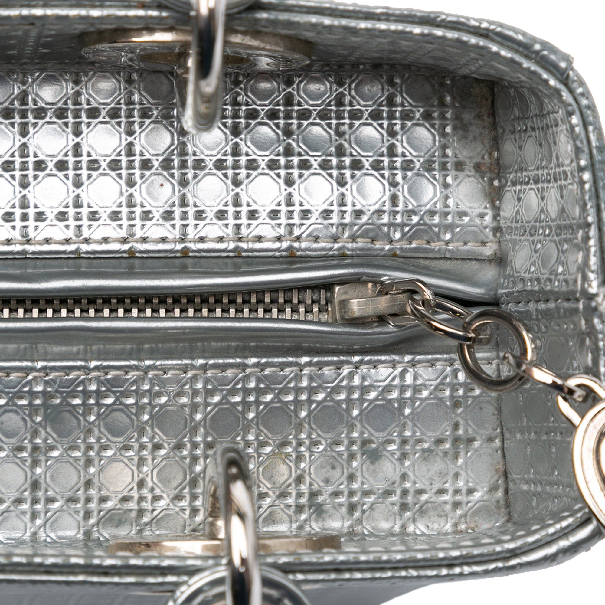 Dior Dior Medium Metallic Patent Microcannage Lady Dior Silver Size ONE SIZE - 7 Thumbnail