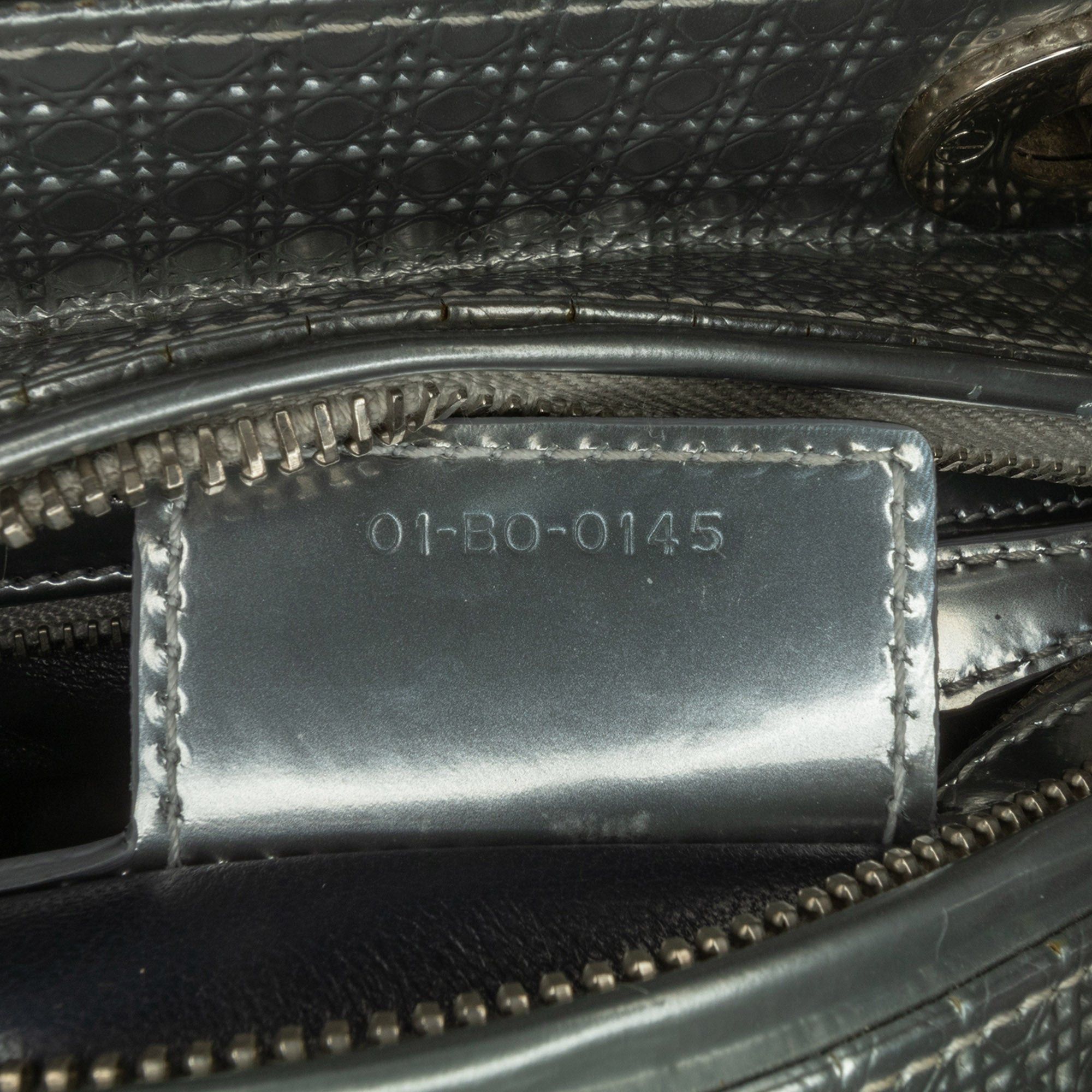 Dior Dior Medium Metallic Patent Microcannage Lady Dior Silver Size ONE SIZE - 6 Thumbnail
