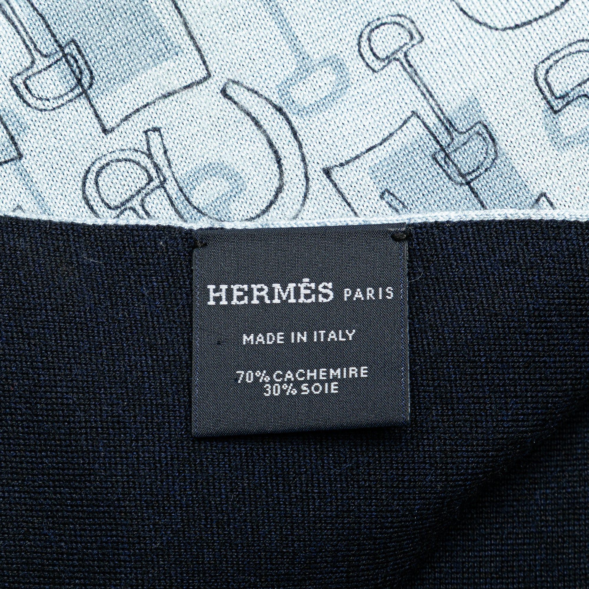 Hermes Hermès Printed Cashmere Silk Stole Scarf Blue Size ONE SIZE - 2 Thumbnail