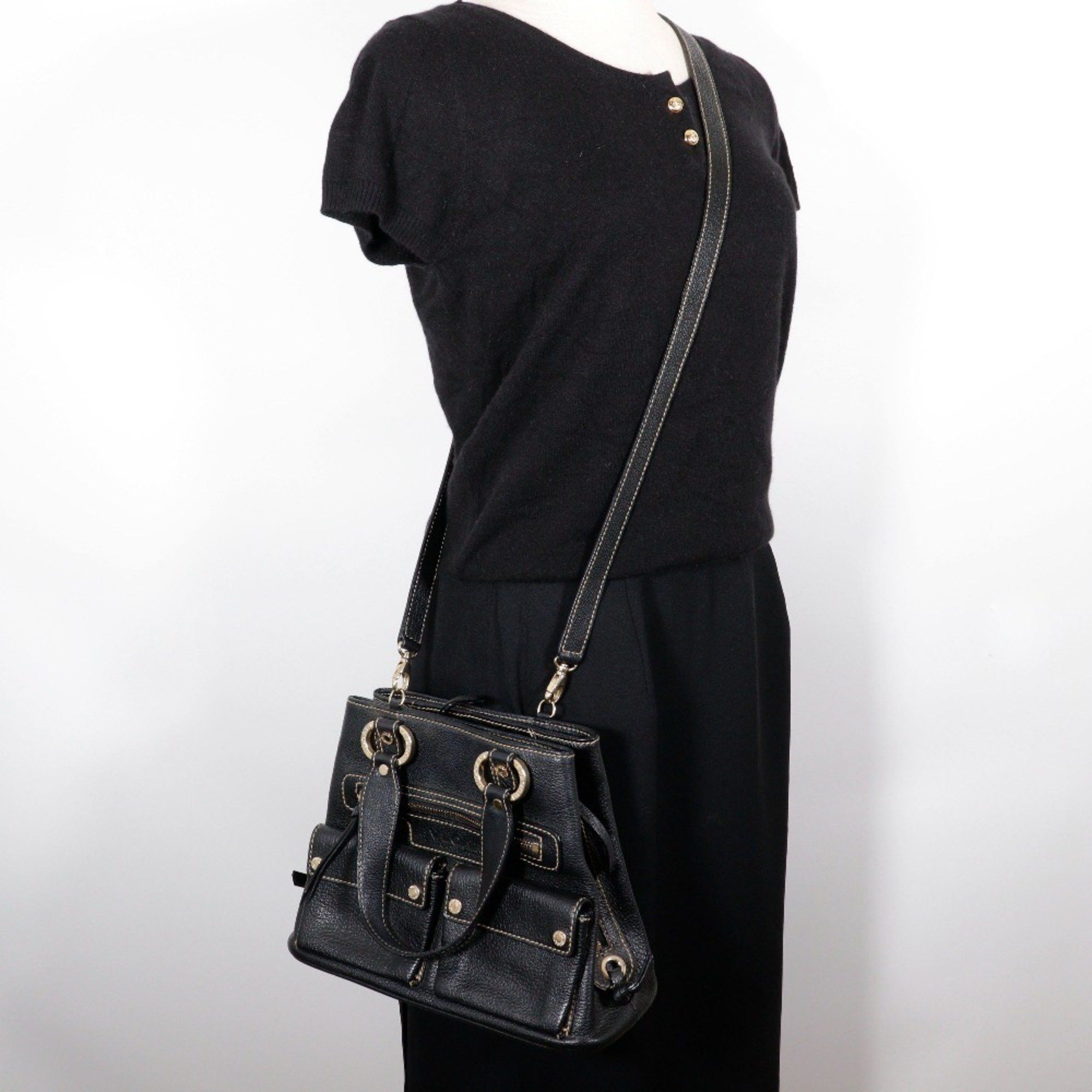 Bvlgari BVLGARI Maxi Rettale Handbag Shoulder Leather Black 2way A5 Double Women's Size ONE SIZE - 16 Thumbnail