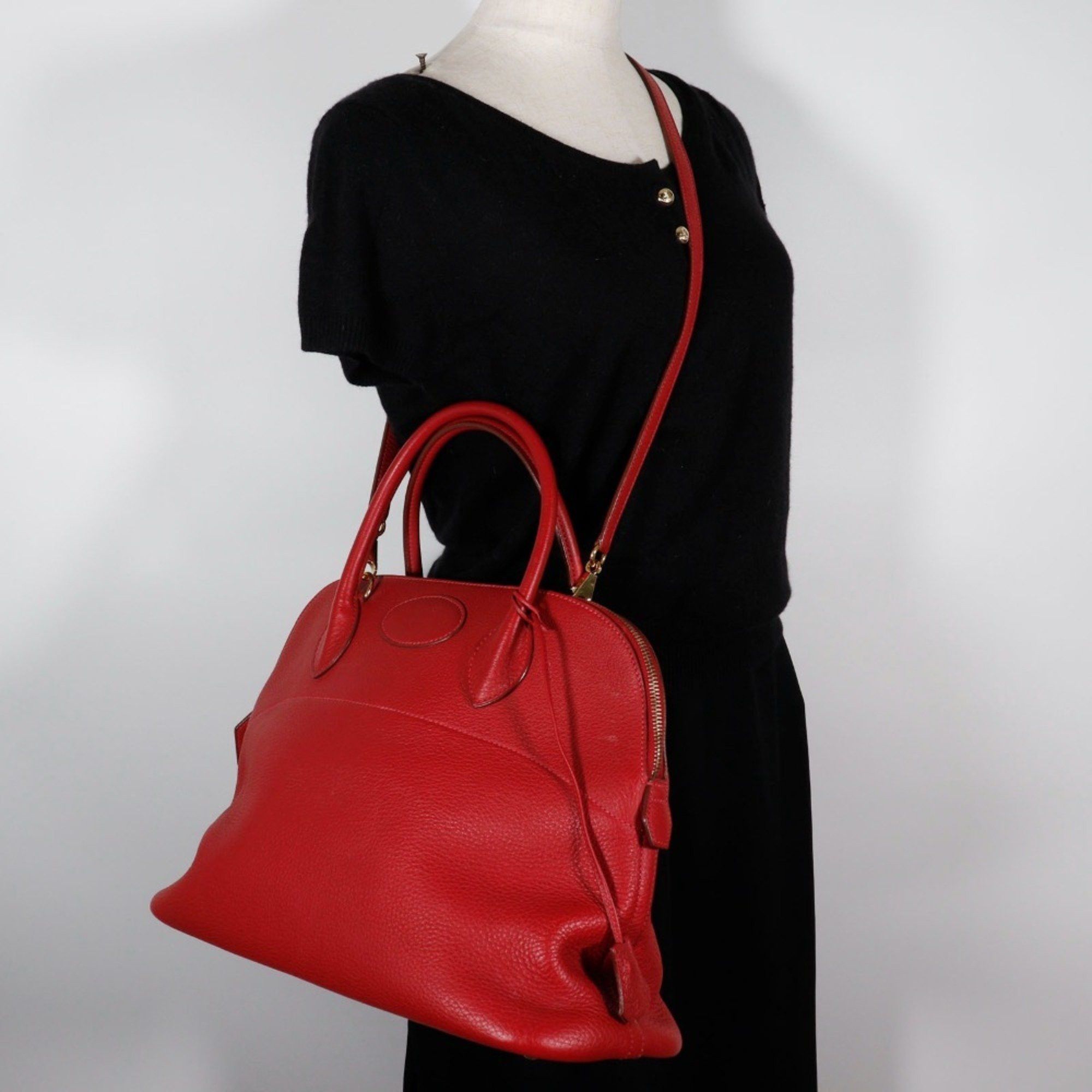 Hermes Hermes Bolide 35 Handbag Shoulder Bag Taurillon Clemence 2003 Red / □G 2way A5 Women's Size ONE SIZE - 17 Thumbnail