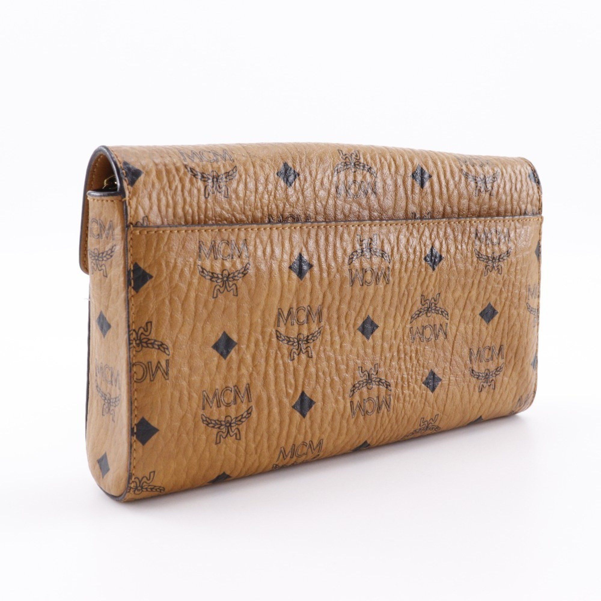 MCM MCM Tracy Medium Shoulder Bag Visetos Clutch MYZ 28AME05 CO001 PVC x Leather Brown 2way Snap Lock Women's Size ONE SIZE - 3 Thumbnail