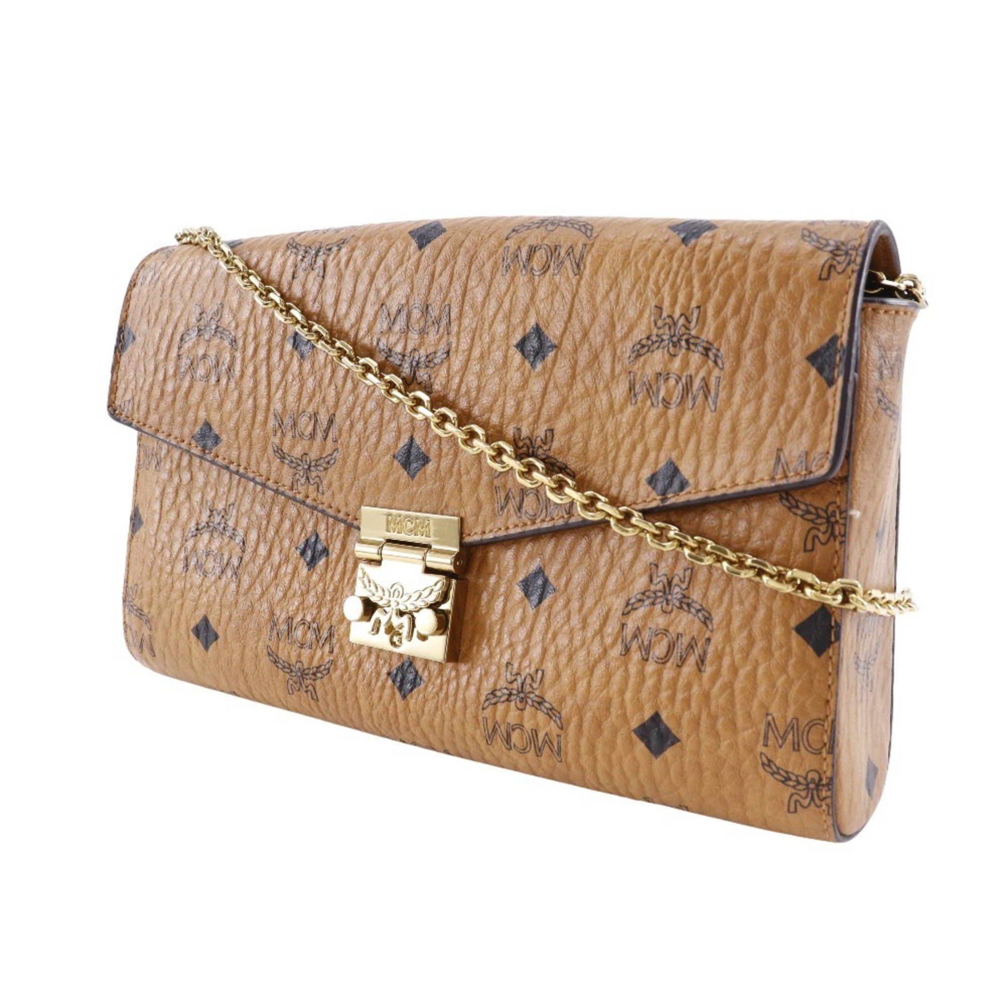 MCM MCM Tracy Medium Shoulder Bag Visetos Clutch MYZ 28AME05 CO001 PVC x Leather Brown 2way Snap Lock Women's Size ONE SIZE - 2 Thumbnail