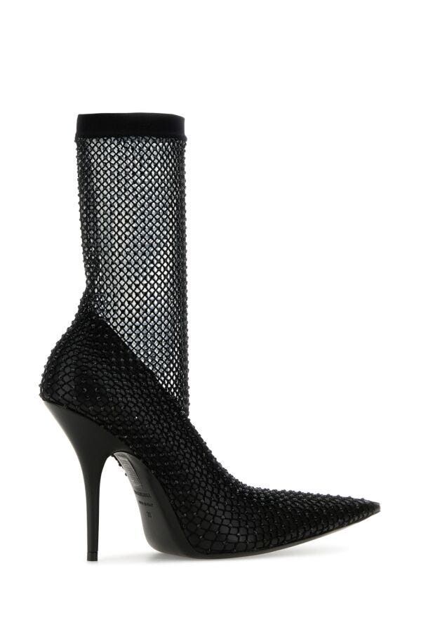 Balenciaga Black Nappa Leather And Mesh Avenue Ankle Boots Size US 7 / IT 37 - 5 Thumbnail