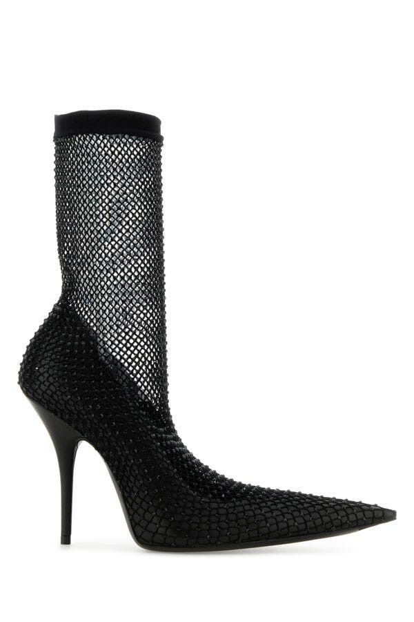 Balenciaga Black Nappa Leather And Mesh Avenue Ankle Boots Size US 10 / IT 40 - 3 Thumbnail