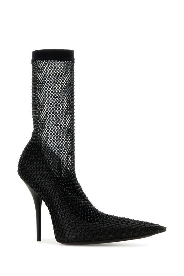 Balenciaga Black Nappa Leather And Mesh Avenue Ankle Boots Size US 10 / IT 40 - 4 Thumbnail