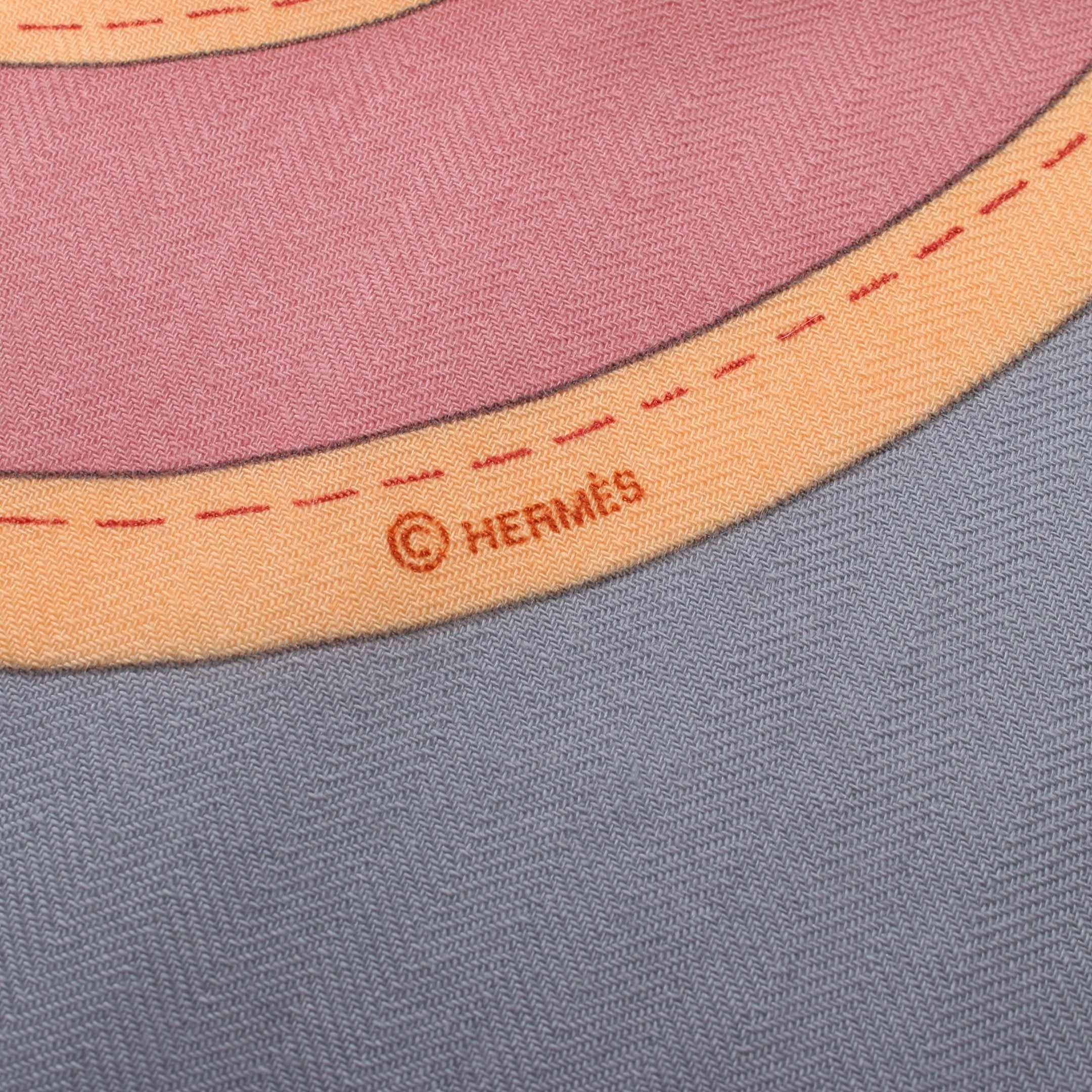 Hermes Hermes Carréjean Carres 140 Camails Scarf Shawl Cashmere Silk Light Gray Multicolor Size ONE SIZE - 2 Thumbnail