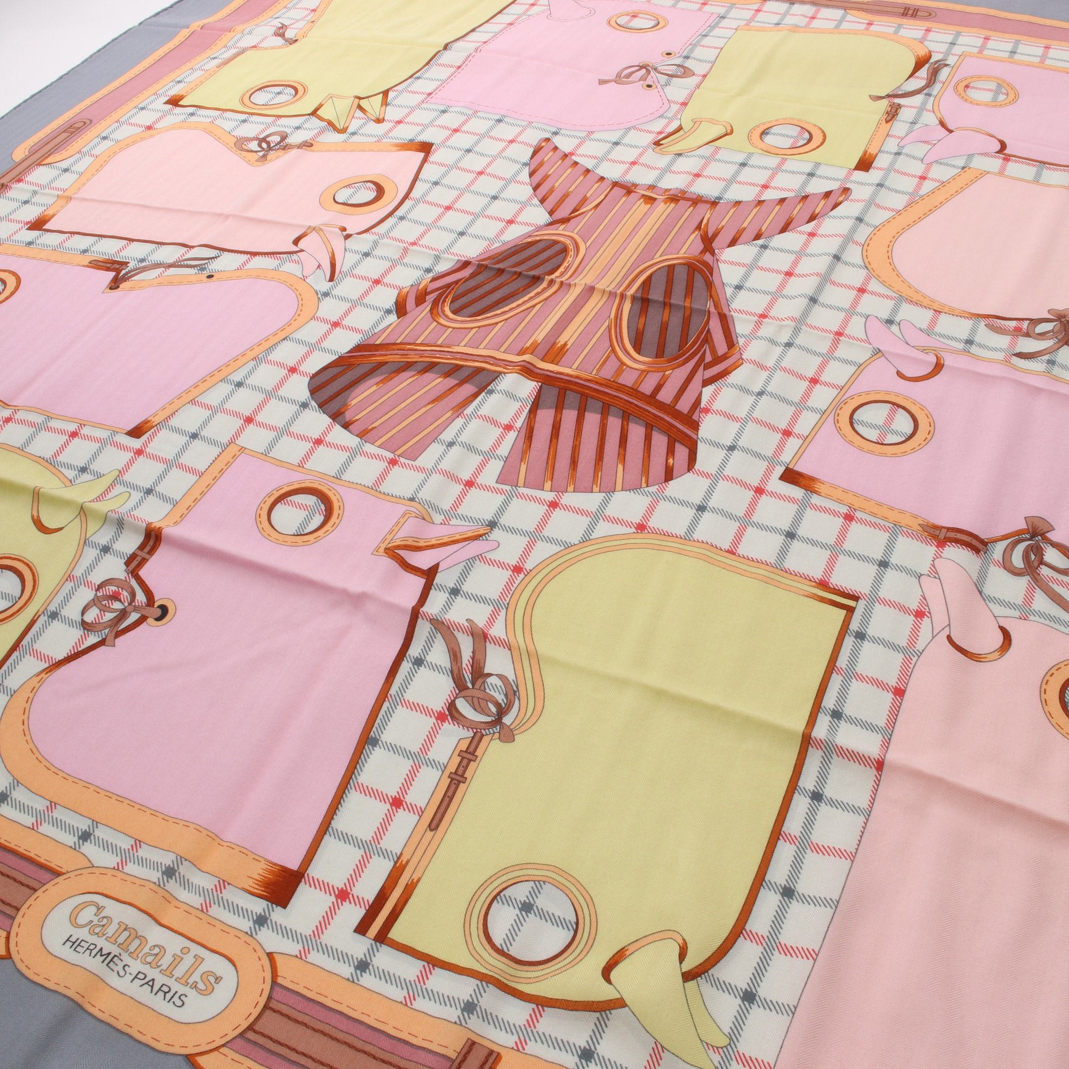 Hermes Hermes Carréjean Carres 140 Camails Scarf Shawl Cashmere Silk Light Gray Multicolor Size ONE SIZE - 4 Thumbnail