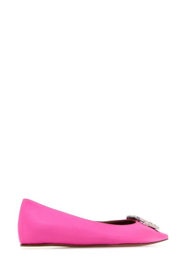 Amina Muaddi Fuchsia Satin Camelia Ballerinas Size US 10 / IT 40 - 5 Thumbnail
