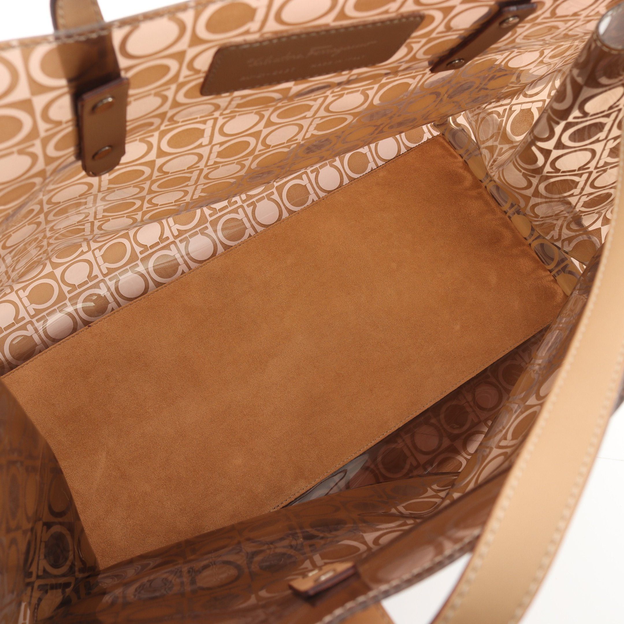 Salvatore Ferragamo Salvatore Ferragamo Gancini Shoulder Bag Tote Vinyl Leather Beige Brown Size ONE SIZE - 3 Thumbnail