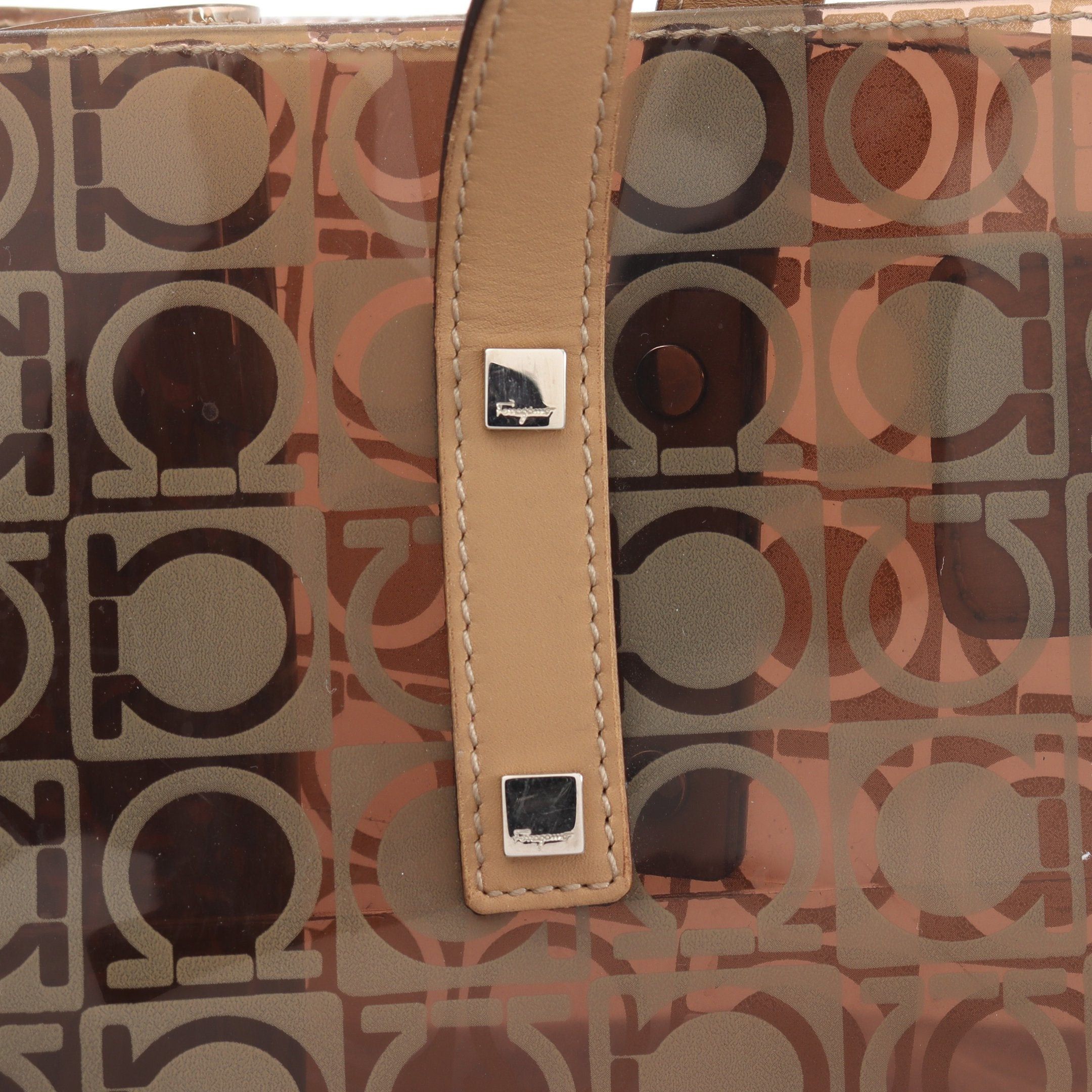 Salvatore Ferragamo Salvatore Ferragamo Gancini Shoulder Bag Tote Vinyl Leather Beige Brown Size ONE SIZE - 6 Thumbnail