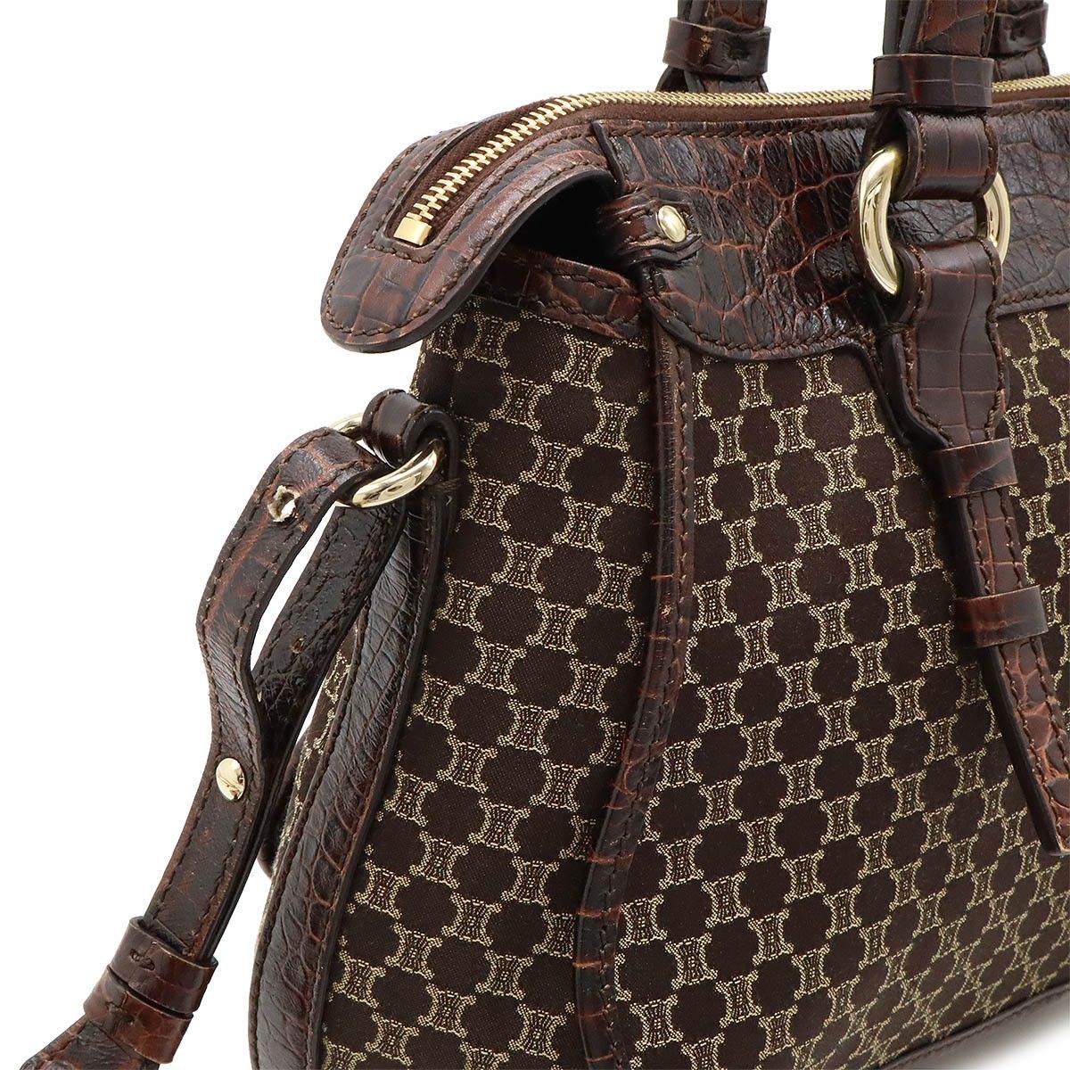 Celine Celine Celine Macadam Satin Canvas Croco Embossed Leather 2way Bag Canvas Shoulder Bag Size ONE SIZE - 7 Thumbnail