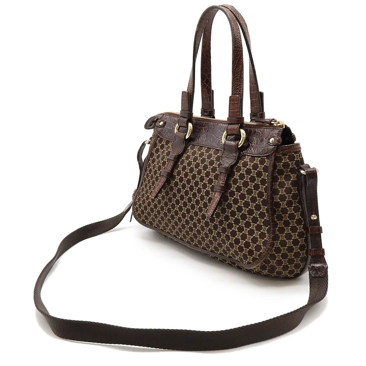 Celine Celine Celine Macadam Satin Canvas Croco Embossed Leather 2way Bag Canvas Shoulder Bag Size ONE SIZE - 2 Thumbnail