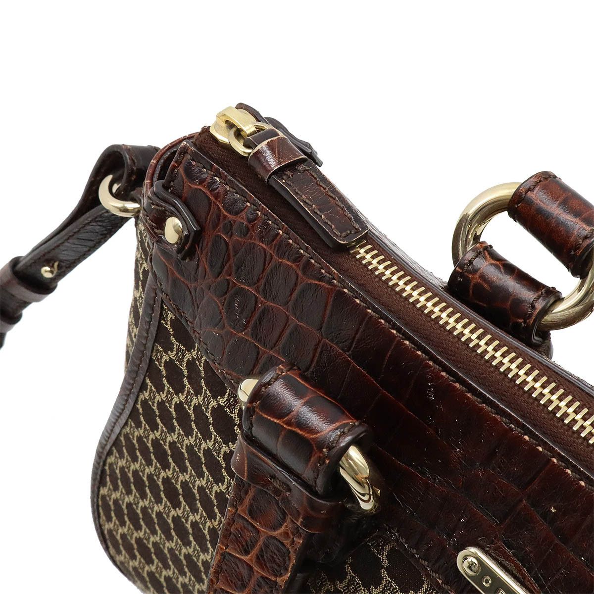 Celine Celine Celine Macadam Satin Canvas Croco Embossed Leather 2way Bag Canvas Shoulder Bag Size ONE SIZE - 5 Thumbnail