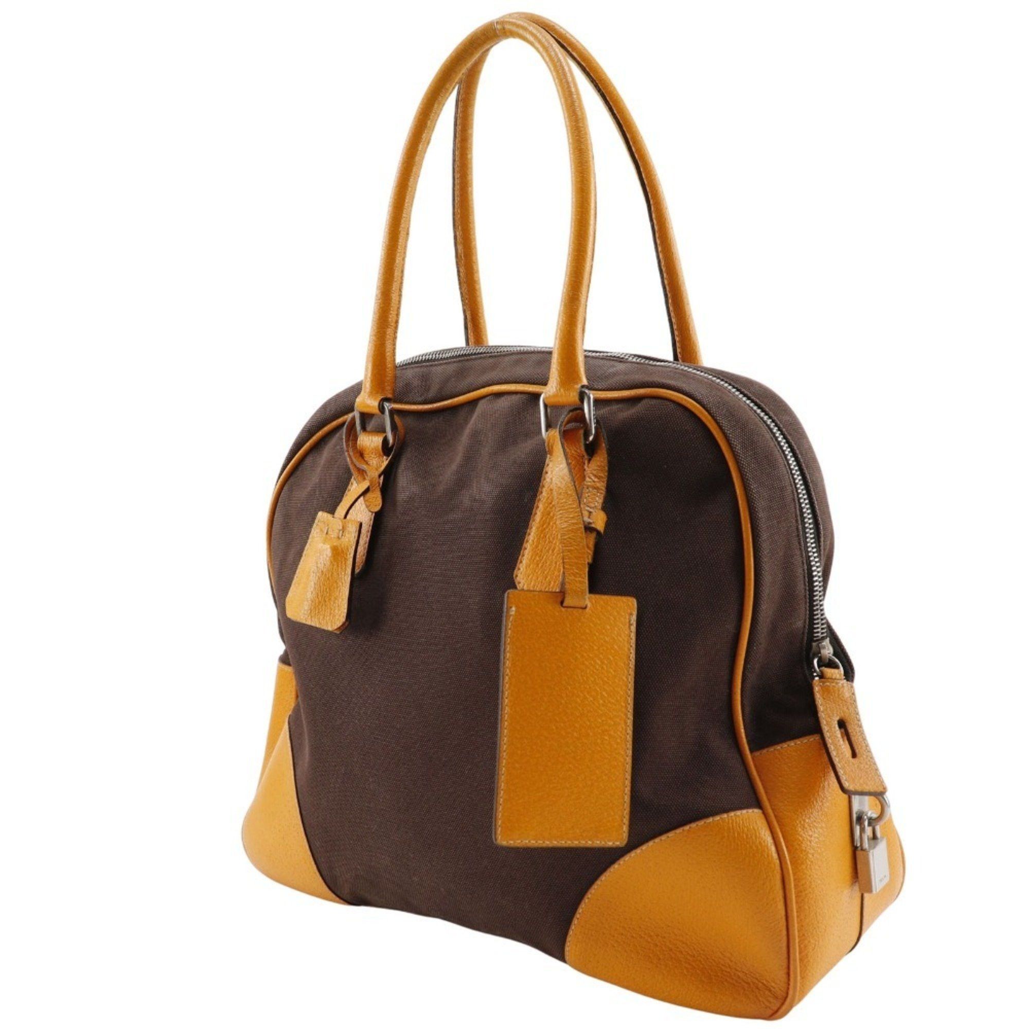 Prada PRADA Mini Boston Tote Bag Canvas Brown A5 Women's Size ONE SIZE - 2 Thumbnail