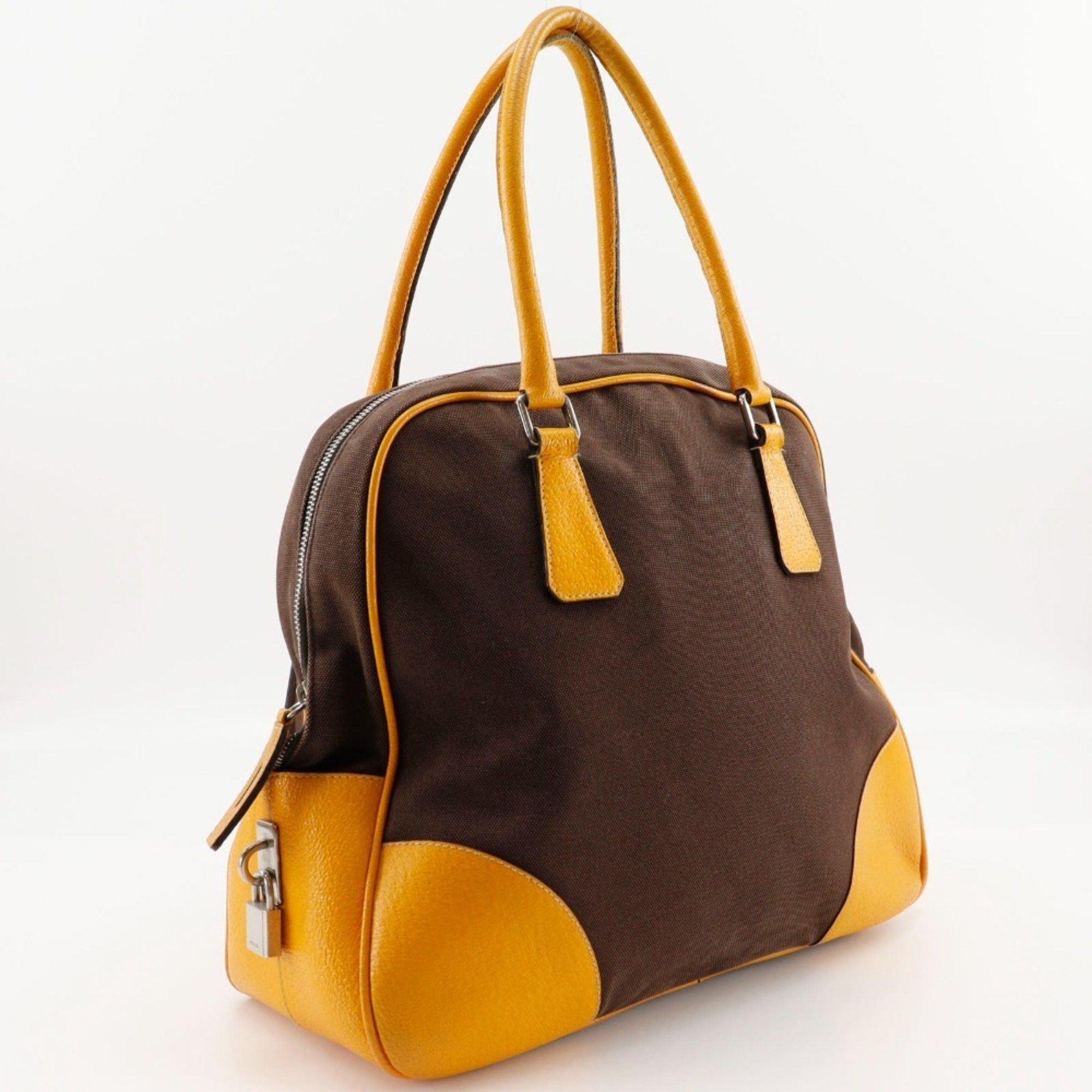 Prada PRADA Mini Boston Tote Bag Canvas Brown A5 Women's Size ONE SIZE - 3 Thumbnail