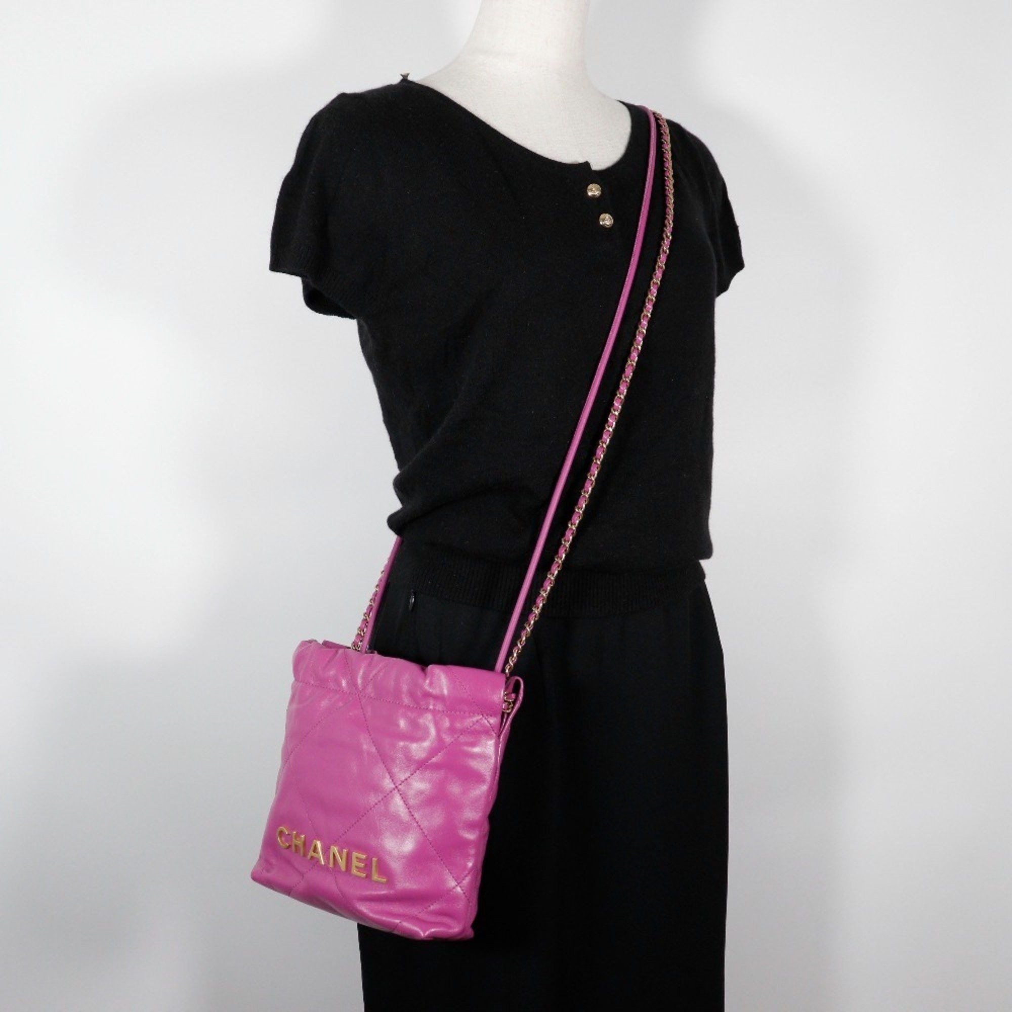 Chanel CHANEL 22 Shoulder Bag Handbag AS3980 Calfskin Purple 2way Mini Women's Size ONE SIZE - 10 Thumbnail