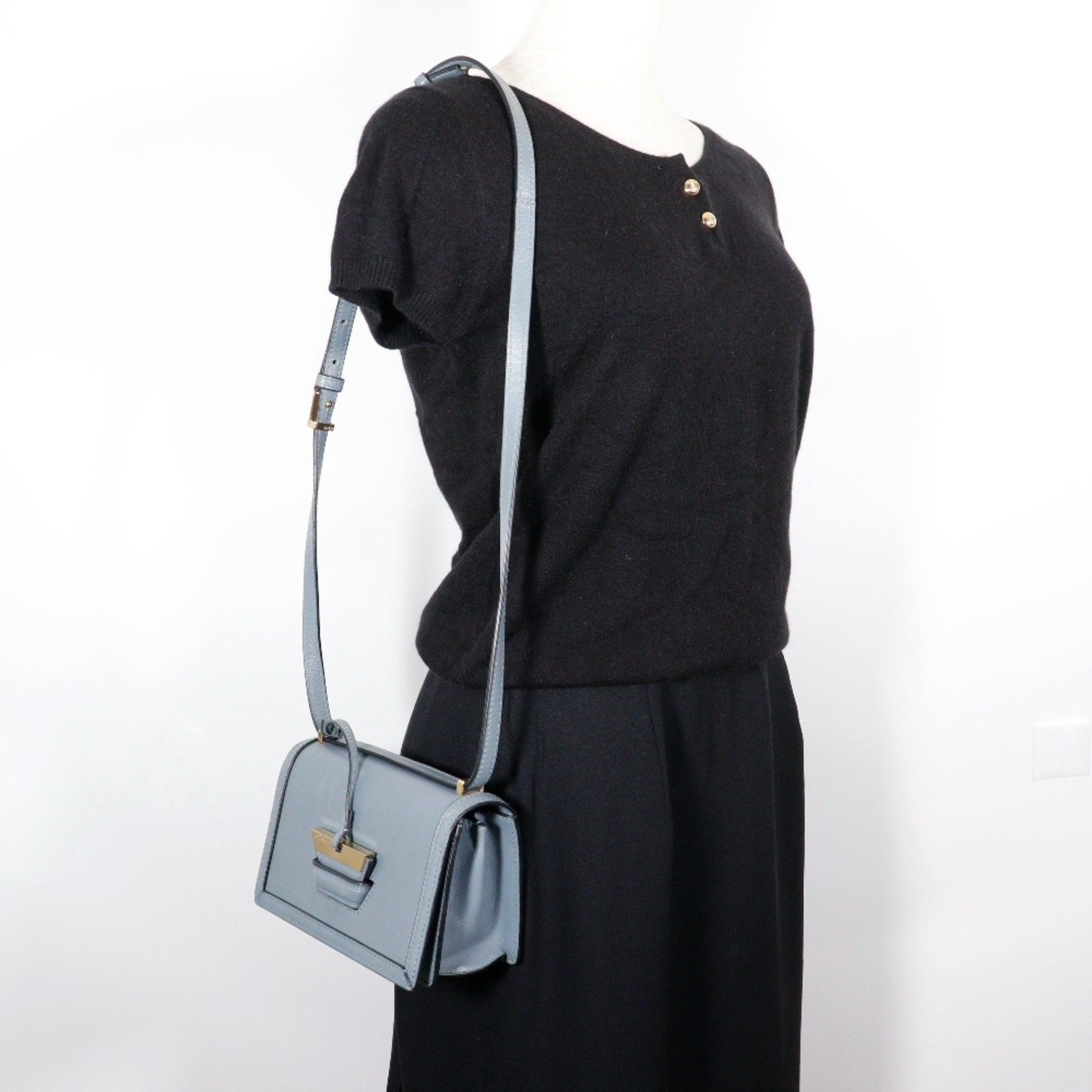 Loewe LOEWE Barcelona Shoulder Bag Small Calf Stone Blue Light Flap Women's Size ONE SIZE - 19 Thumbnail