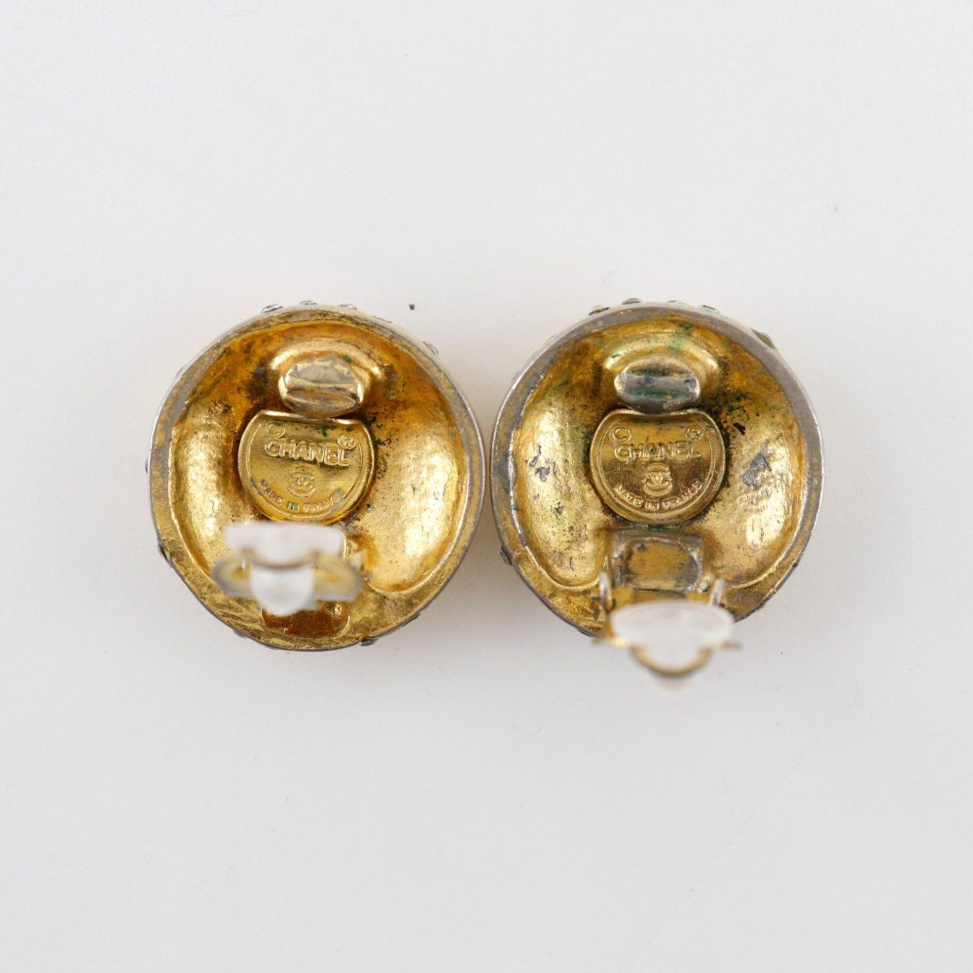Chanel CHANEL Earrings, Gold Plated x Rhinestones, Approx. 20.5g, Logo, Women's Size ONE SIZE - 4 Thumbnail