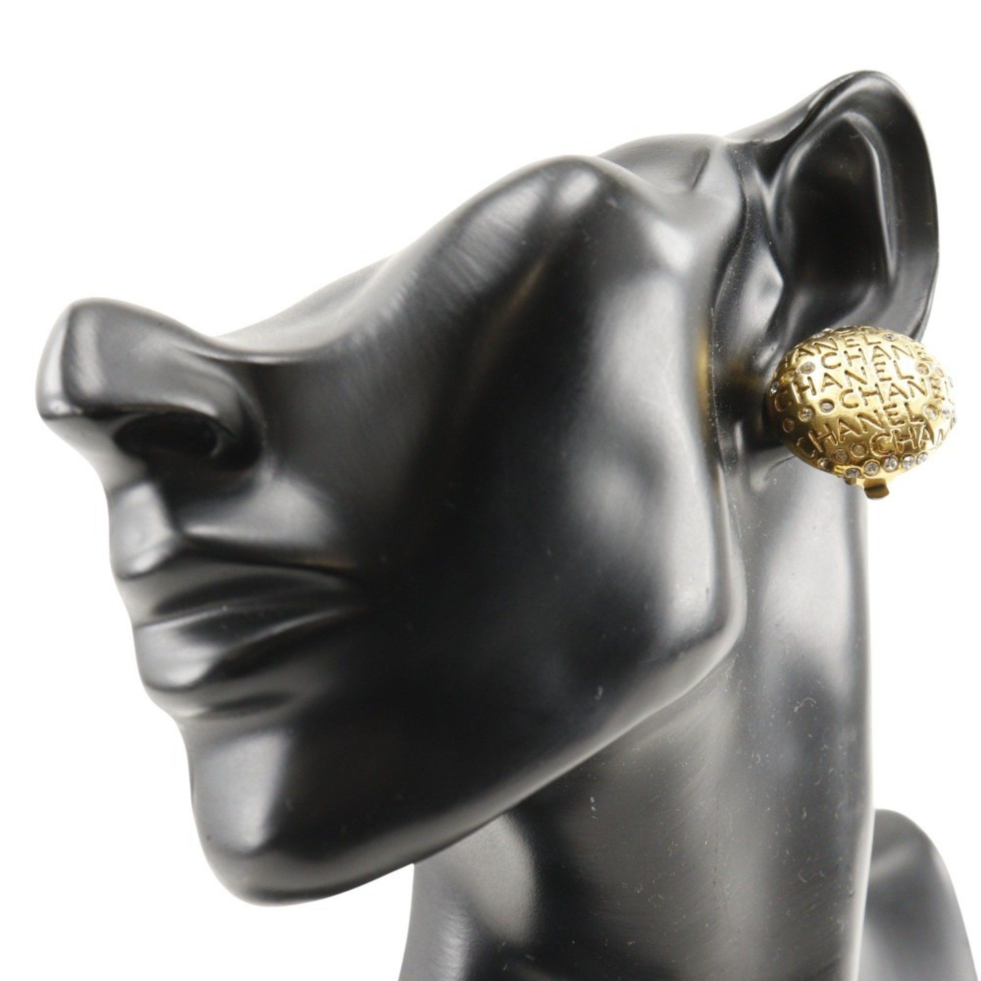 Chanel CHANEL Earrings, Gold Plated x Rhinestones, Approx. 20.5g, Logo, Women's Size ONE SIZE - 2 Thumbnail