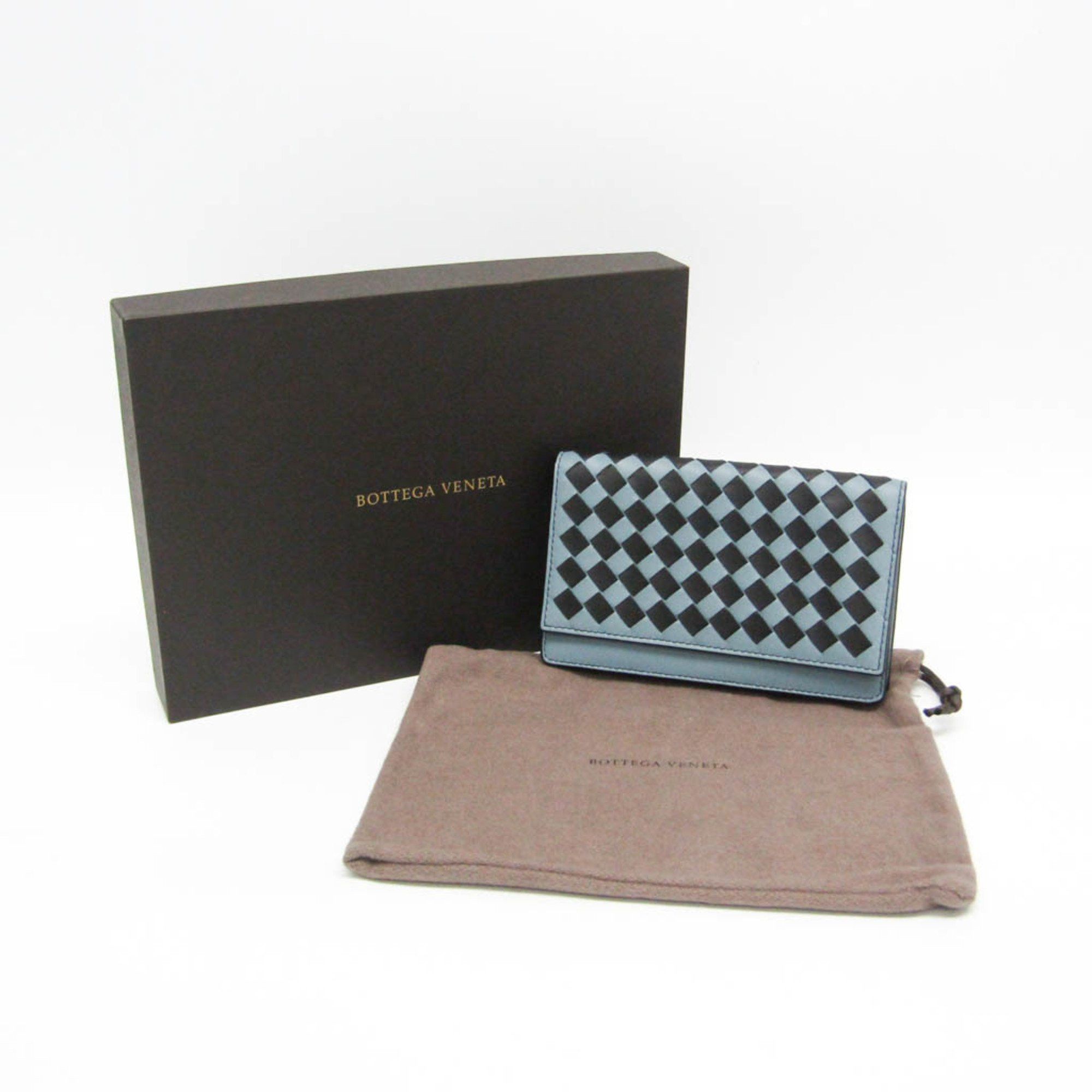 Bottega Veneta Bottega Veneta Intrecciato Leather Card Case Black,Light Blue Gray Size ONE SIZE - 2 Thumbnail